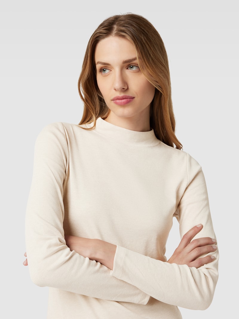 Longsleeve mit geripptem Rundhalsausschnitt in ecru meliert