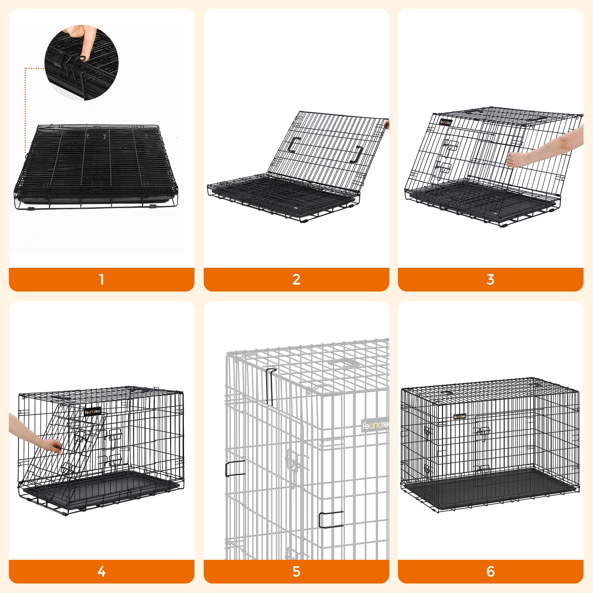 FEANDREA Transportboxen & Gitterboxen FEANDREA S-XXL Hundekäfig mit 2 Türen 1,22 m, 74,5 cm, 80,5 cm