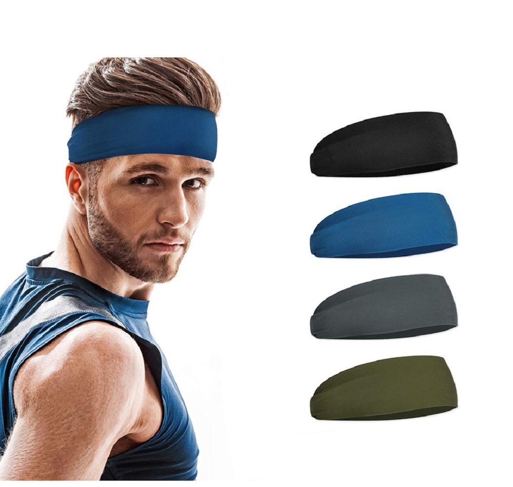 TOPMELON Schweißband 4er-Pack Herren-Stirnband, Schweißband Sport-Stirnband