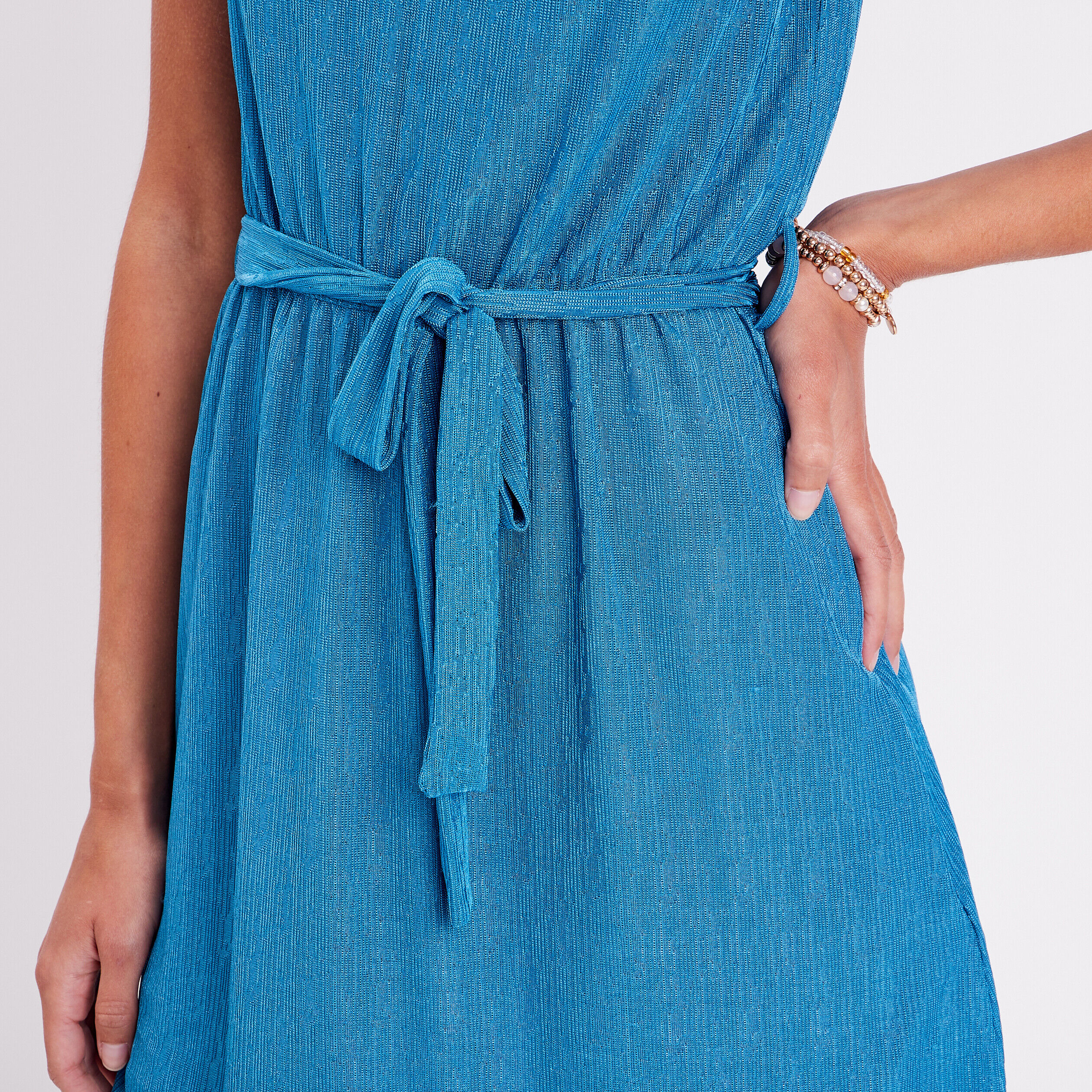 Robe évasée ceinturée bleu femme | Cache Cache