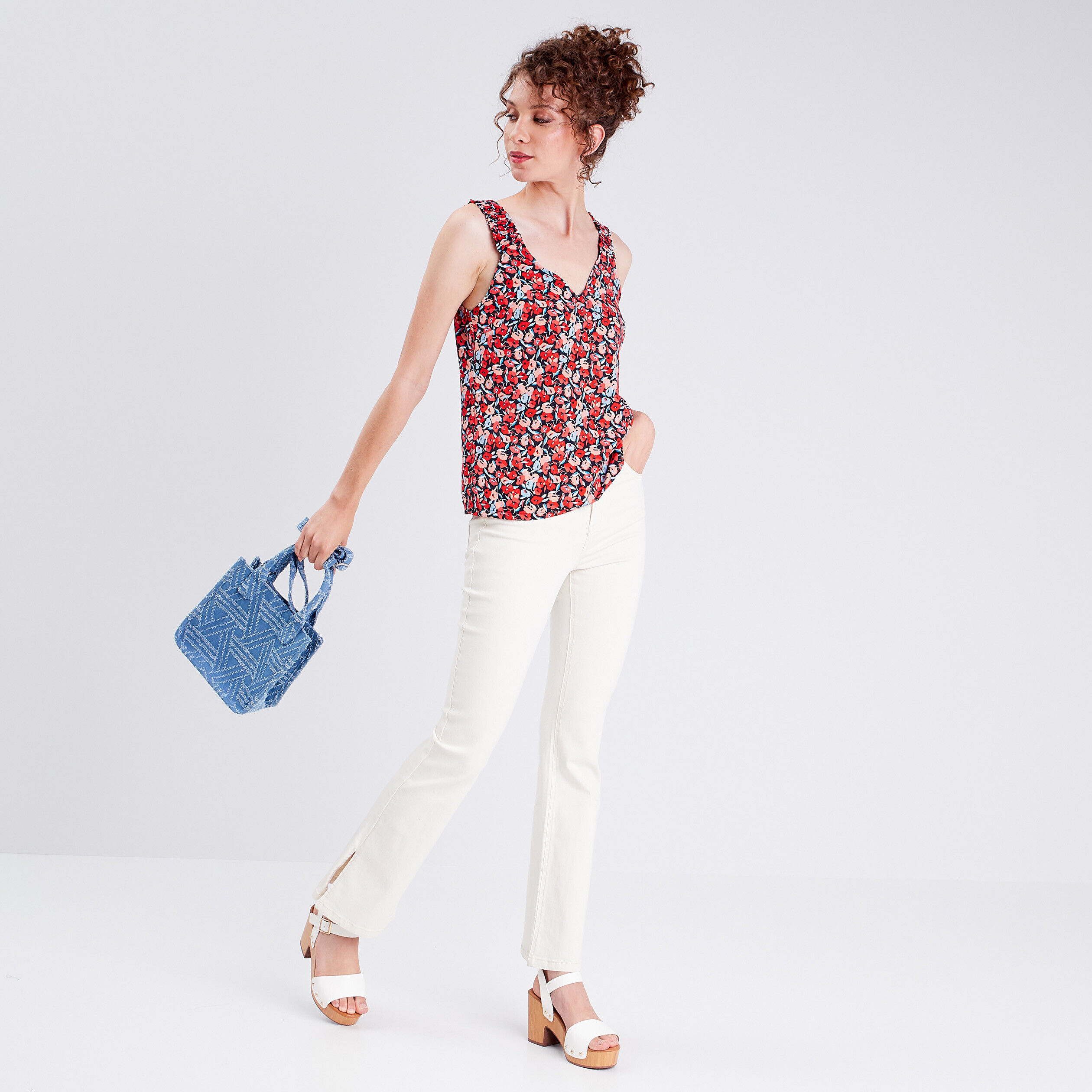 Jeans flare taille haute ecru femme | Cache Cache