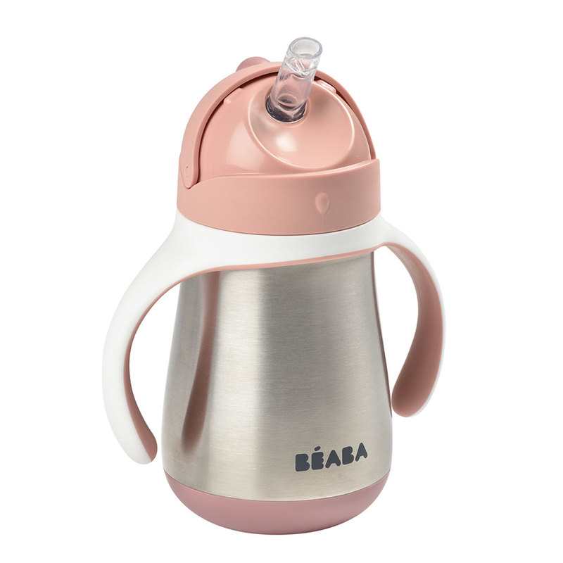 Tasse en inox avec paille 250 ml rose Beaba