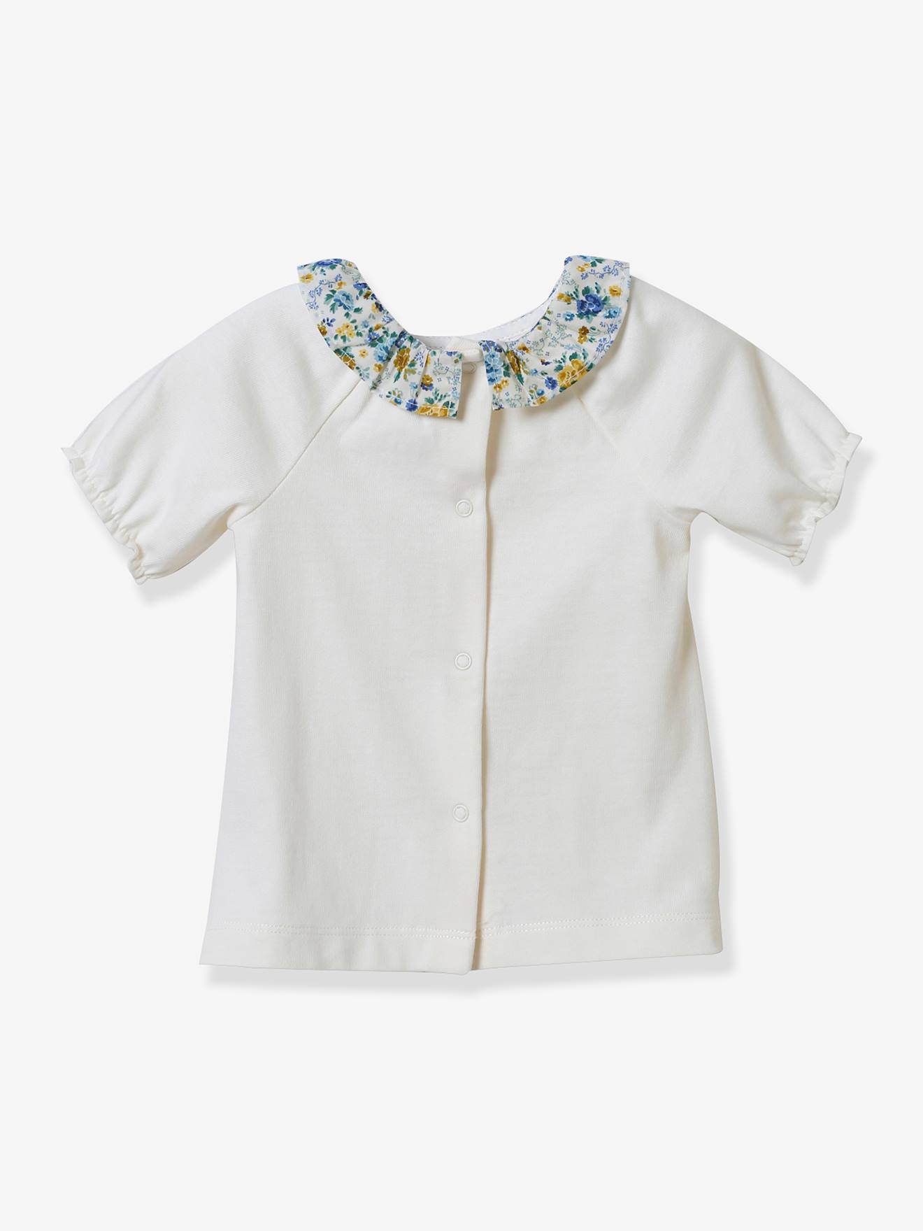 Tee-shirt col en tissu Liberty® bébé CYRILLUS coton bio blanc
