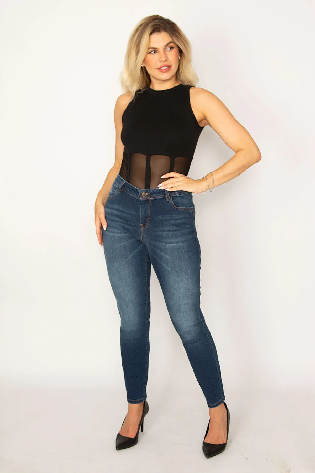 Şans Tekstil  Marineblaue 5-Pocket-Jeanshose aus Lycra für Damen 26a34247