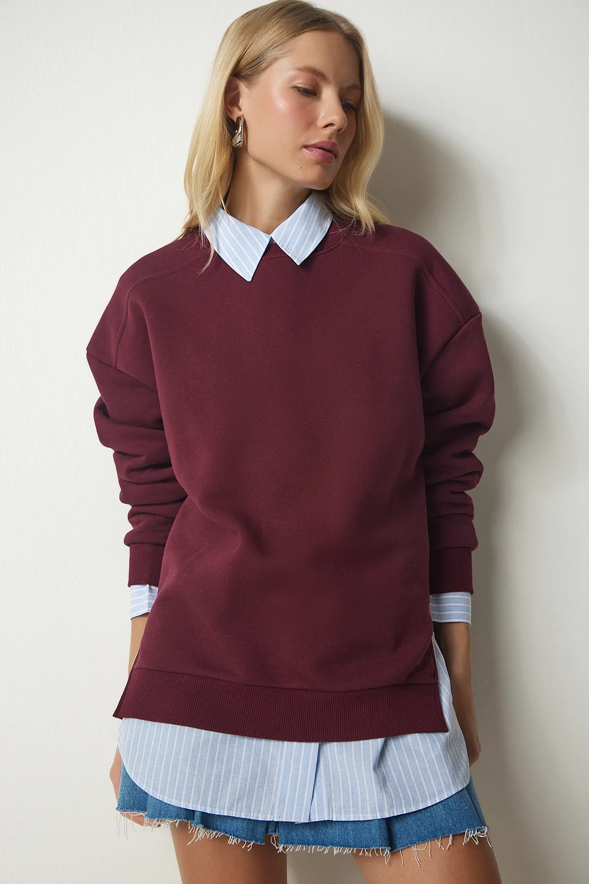 Happiness İstanbul  Sweatshirt - Bordeaux - Regular Fit