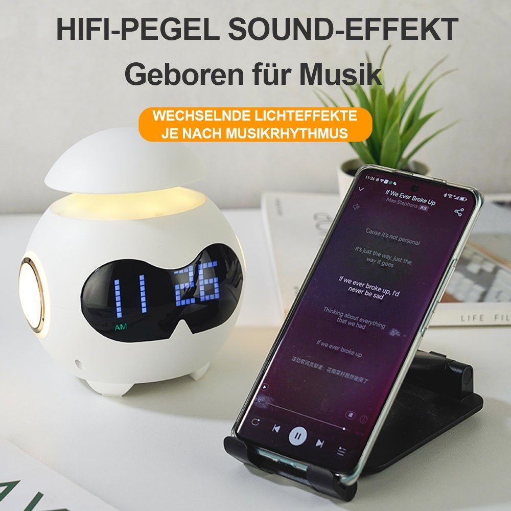 Laybasic Wecker Bluetooth-Lautsprecher,Digital Wecker & USB-Anschluss,LED-Nachtlicht HIFI-Pegel,Niedliche Emotion,Wecker-Funktion,Drahtlos tragbar