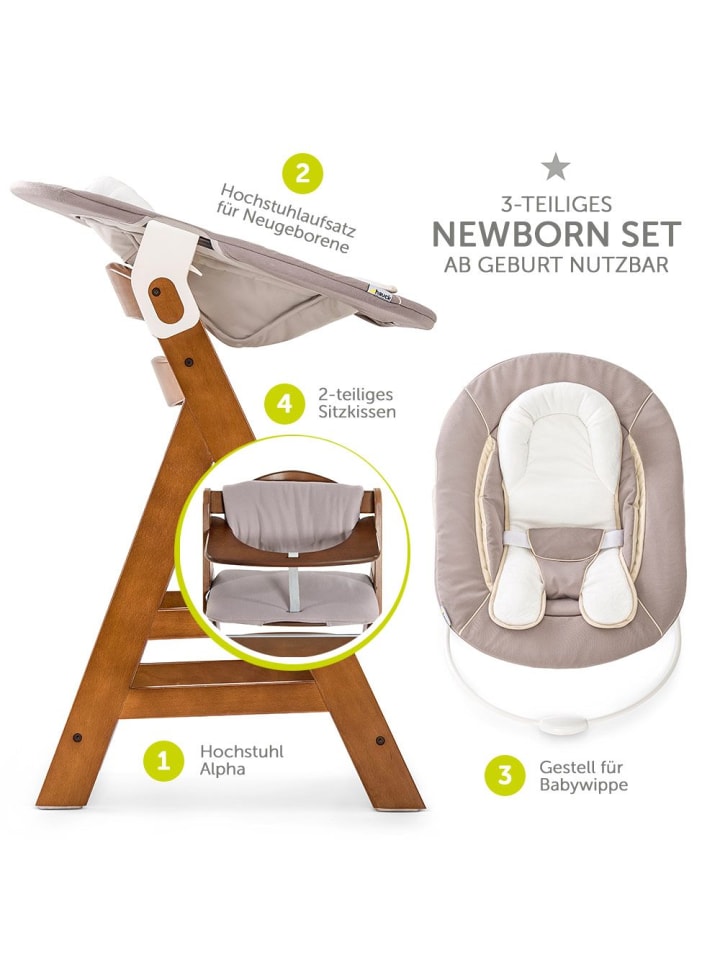 Hauck Alpha Plus Walnut Newborn Set - 4-tlg. Hochstuhl   in braun,beige günstig kaufen onesize