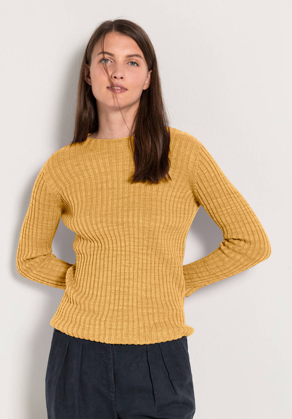 Ripp-Pullover aus Leinen mit Bio-Baumwolle