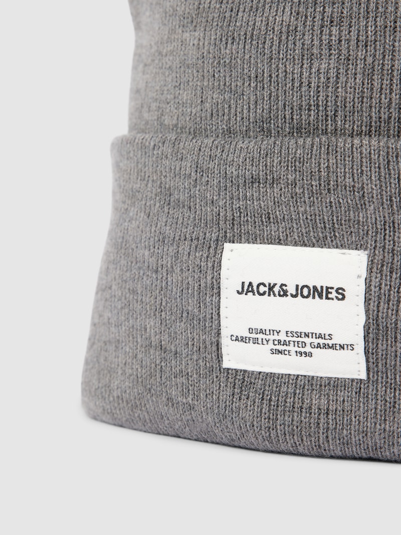 Beanie in unifarbenem Design mit breitem Umschlag in mittelgrau meliert