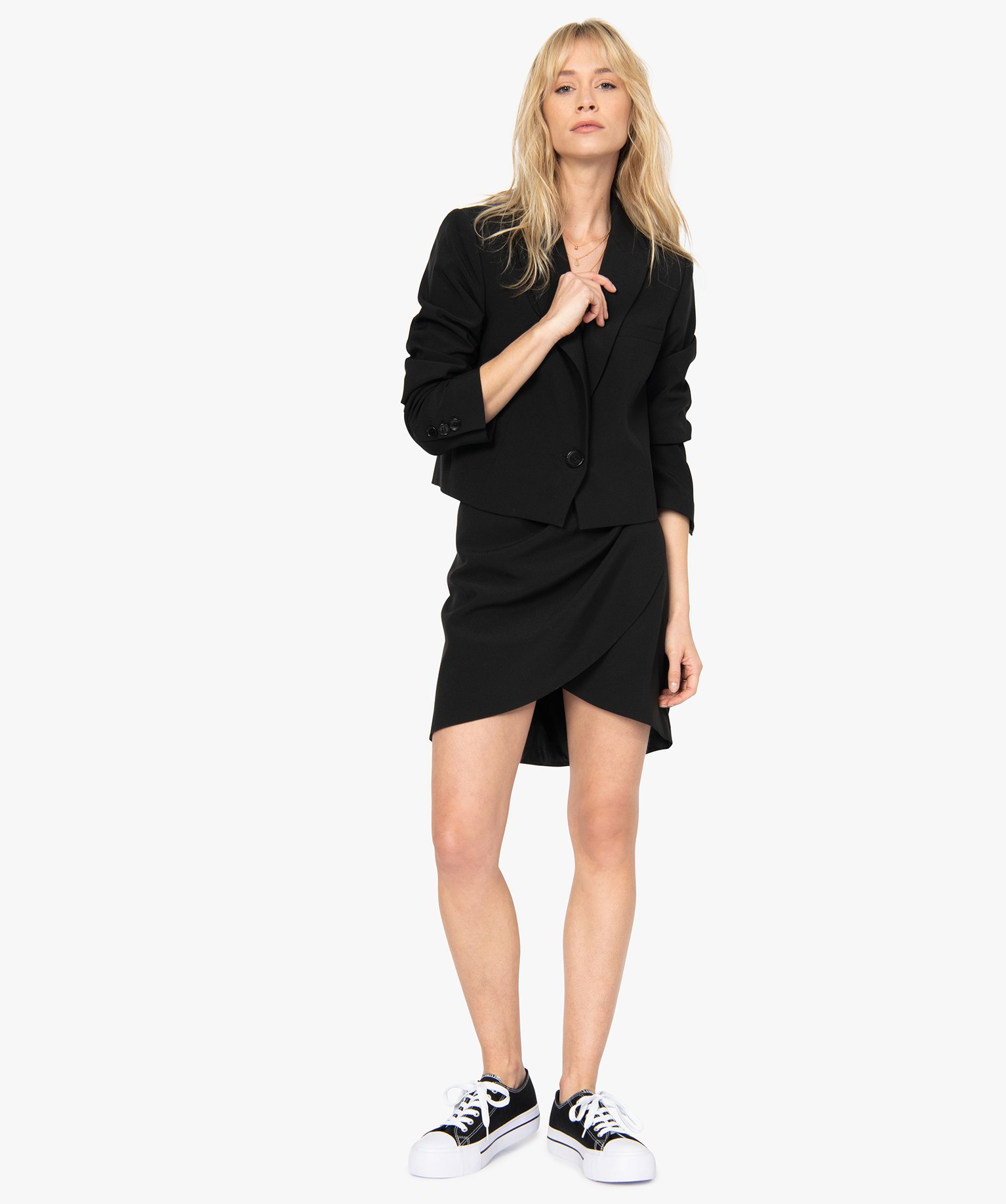 Jupe femme forme portefeuille avec devant drapé noir | GEMO