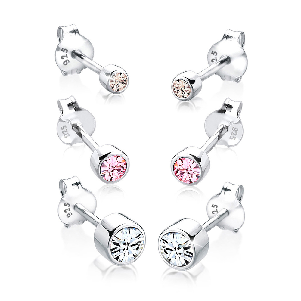 Elli Elli Boucles d'Oreilles Clous d'oreilles pour Femmes Basique Set de 3 avec crista Boucles d'oreilles