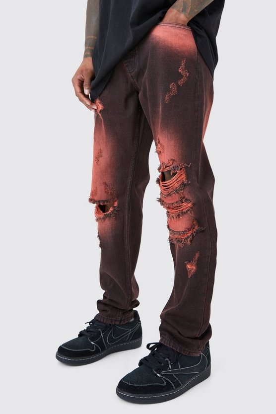 Zerrissene gebleichte Jeans mit geradem Bein
