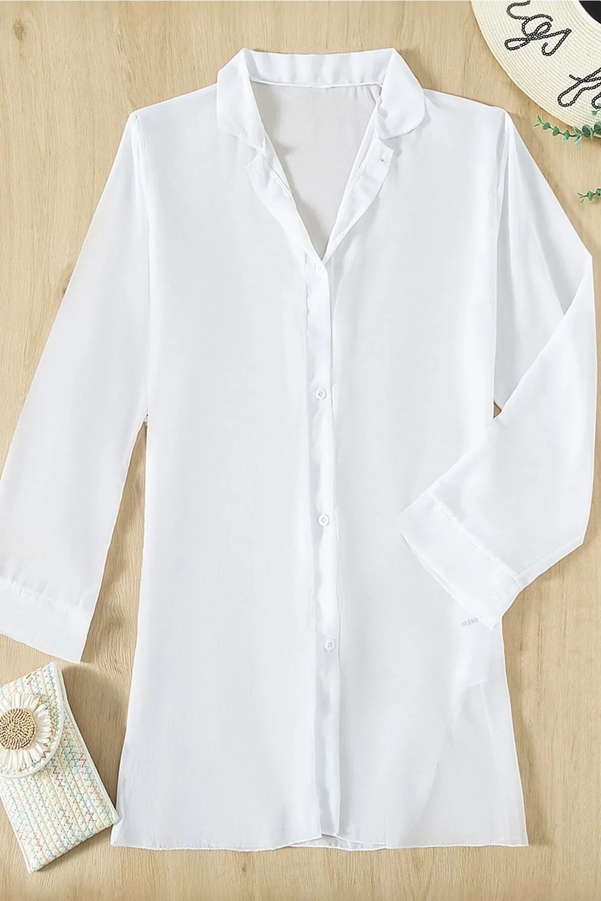 Angelsin  Chiffon-Hemd, Strandkleid, Pareo, Kimono, Kaftan, Weiß