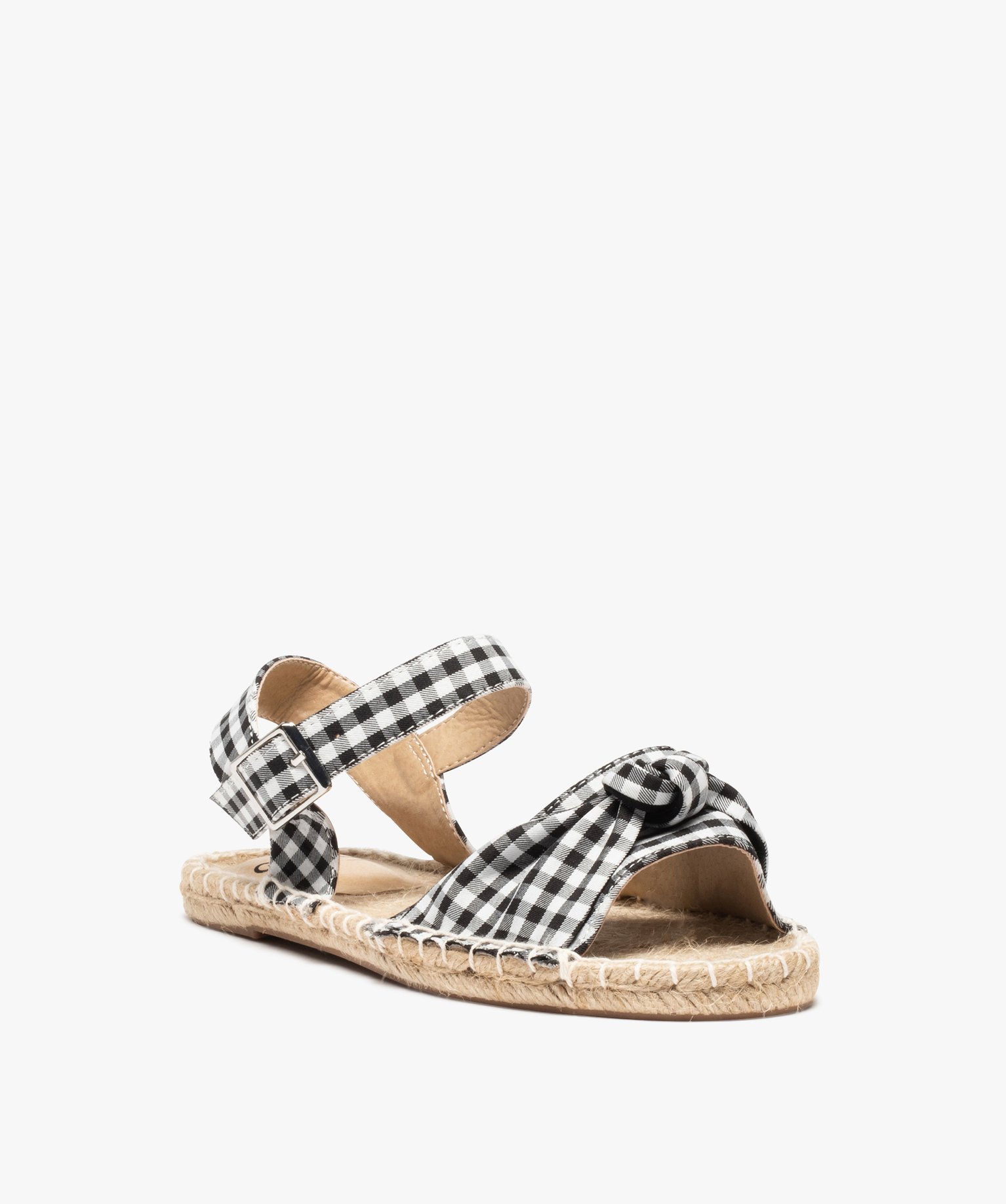 Sandales femme plates à semelle en corde dessus tissu noir | GEMO