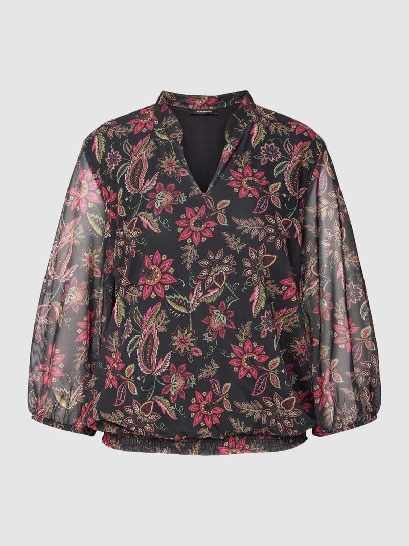 Blusenshirt mit floralem Allover-Muster in schwarz