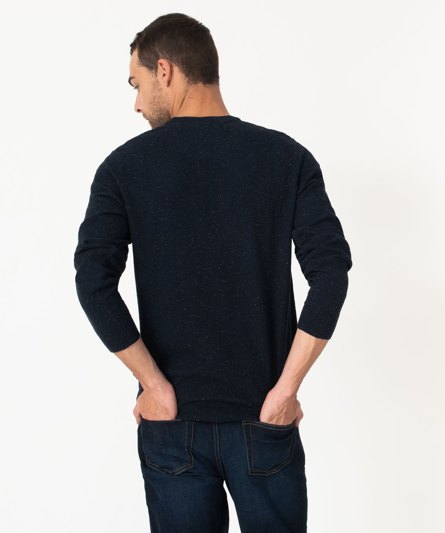 Pull en maille fine mouchetée homme bleu fonce | GEMO