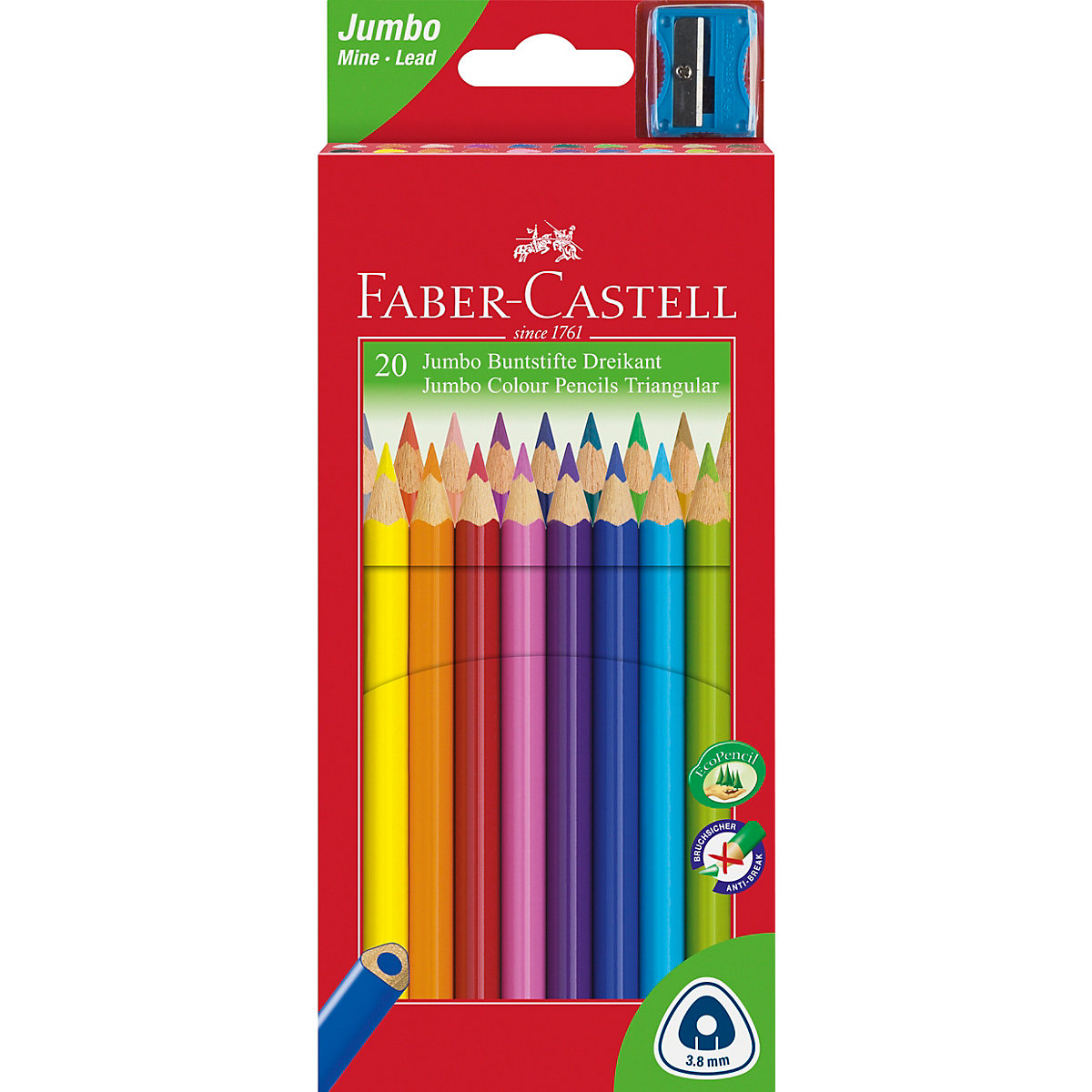 Dreikant-Buntstifte JUMBO TRIANGULAR, 20 Farben, inkl. Anspitzer
