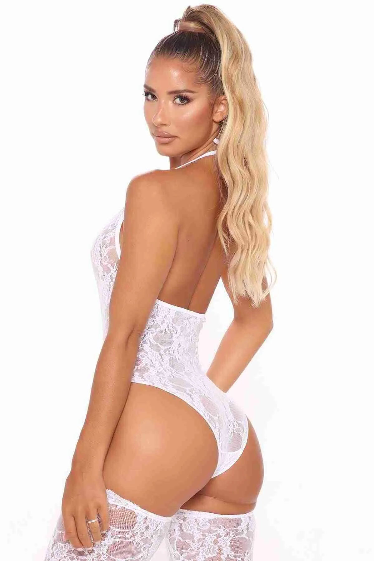 Merry See  Pilelistore Fancy Lingerie Bodysuit mit Spitzenstrümpfen Weiß - Ms79202-white