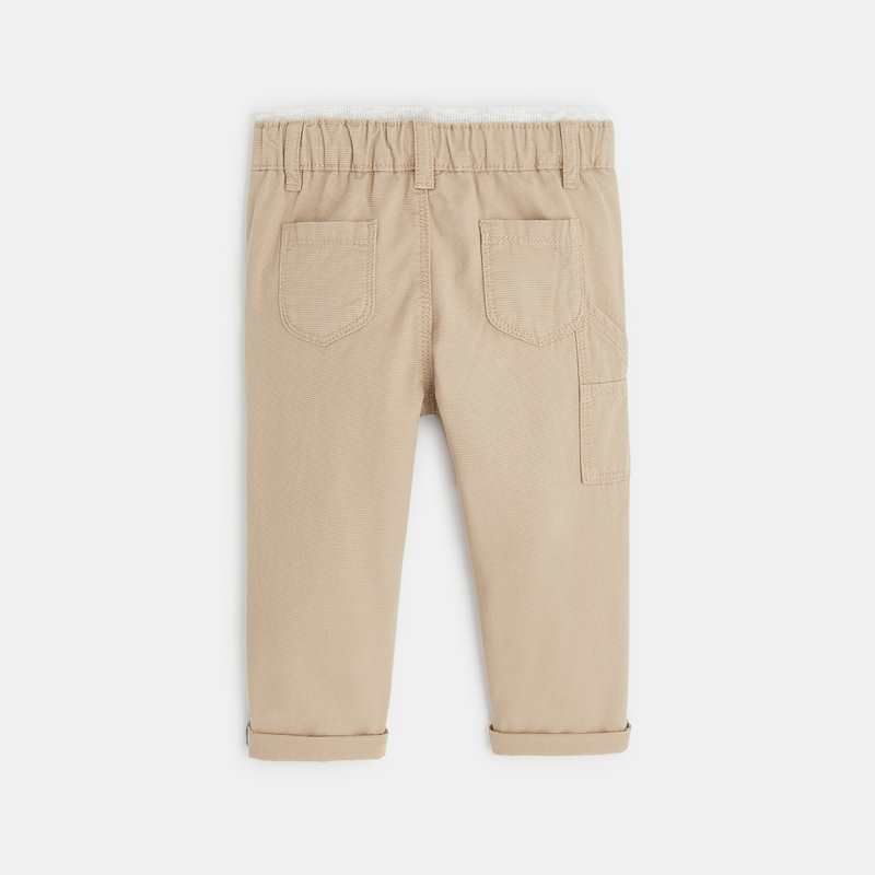 Pantalon coton fantaisie micro rayures beige bébé garçon