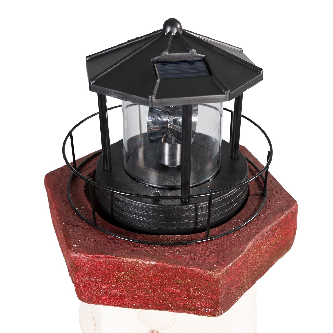 Lemodo Leuchtturm mit Solar-Rundum-Leuchte, rote Turmspitze
