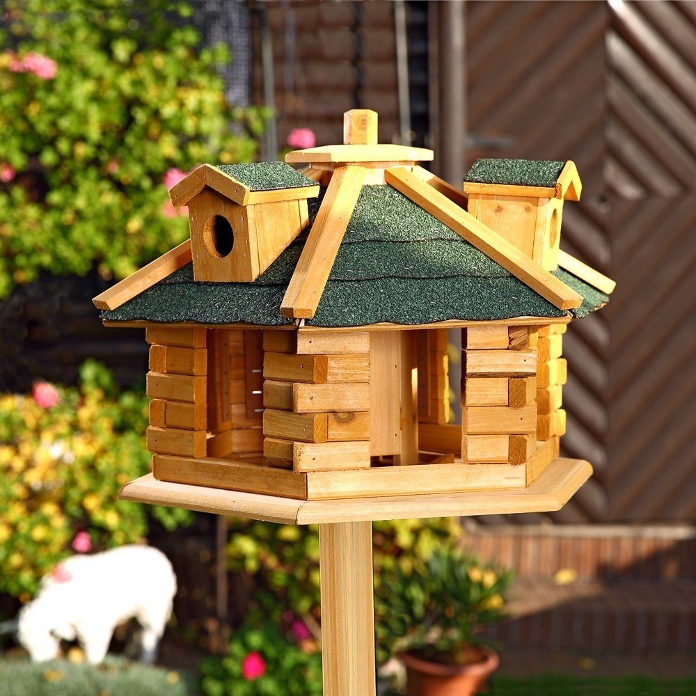 Melko Vogelhaus Vogelfutterhaus Vogelhäuschen Vogelvilla XXL 48 CM in Weiß Schwarz oder Braun Grün Futtersilo Futterhaus, Eine kleine Erhöhung am Rand des Vogelhauses sorgt dafür, dass das Futter nicht herausfällt