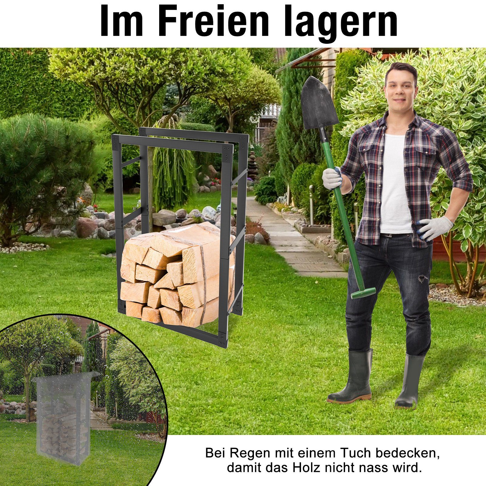 UISEBRT Kaminholzregal Kaminholzhalter Holzhalter Schwarz, für innen außen