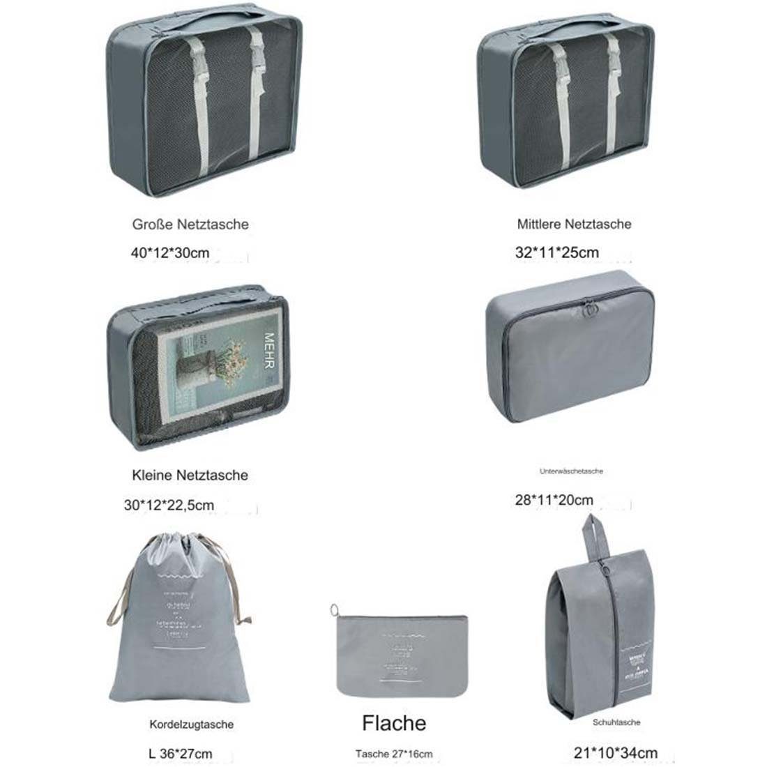 YANN Aufbewahrungstasche Siebenteiliges Reise-Aufbewahrungstaschen-Set, (Reisetasche für Kleidung, Schuhe und Gepäck, 7-tlg), separate Aufbewahrungstasche für Toilettenartikel und Kosmetika