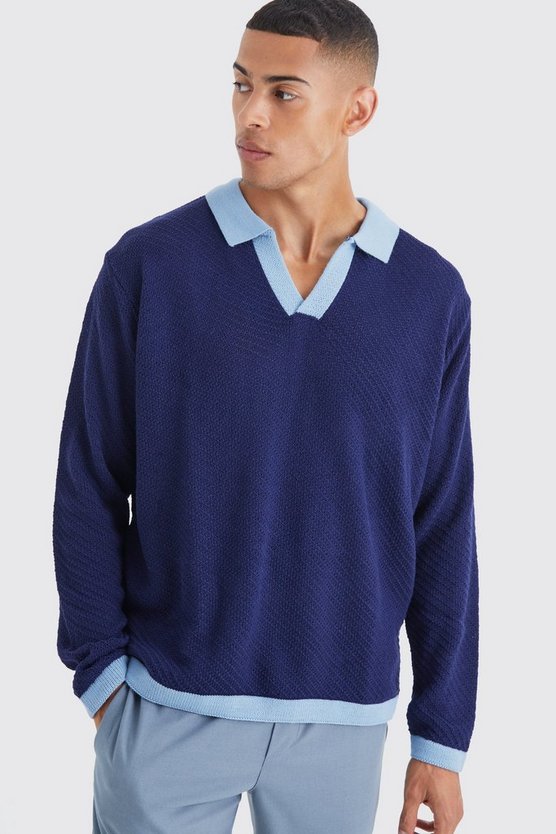 Langärmliges Oversize Poloshirt mit Kontrast-Kragen