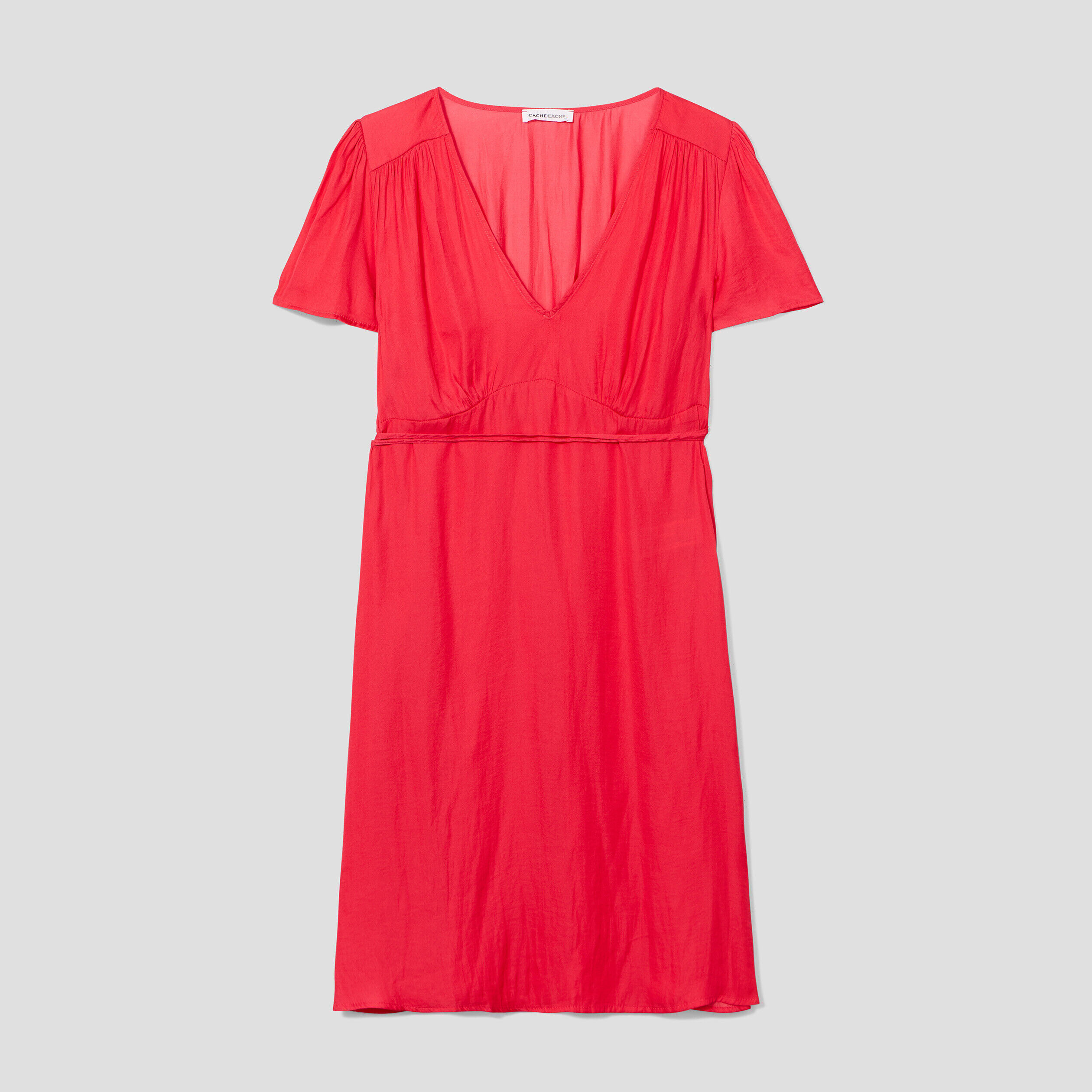 Robe cintrée satin col en V rose vif femme | Cache Cache