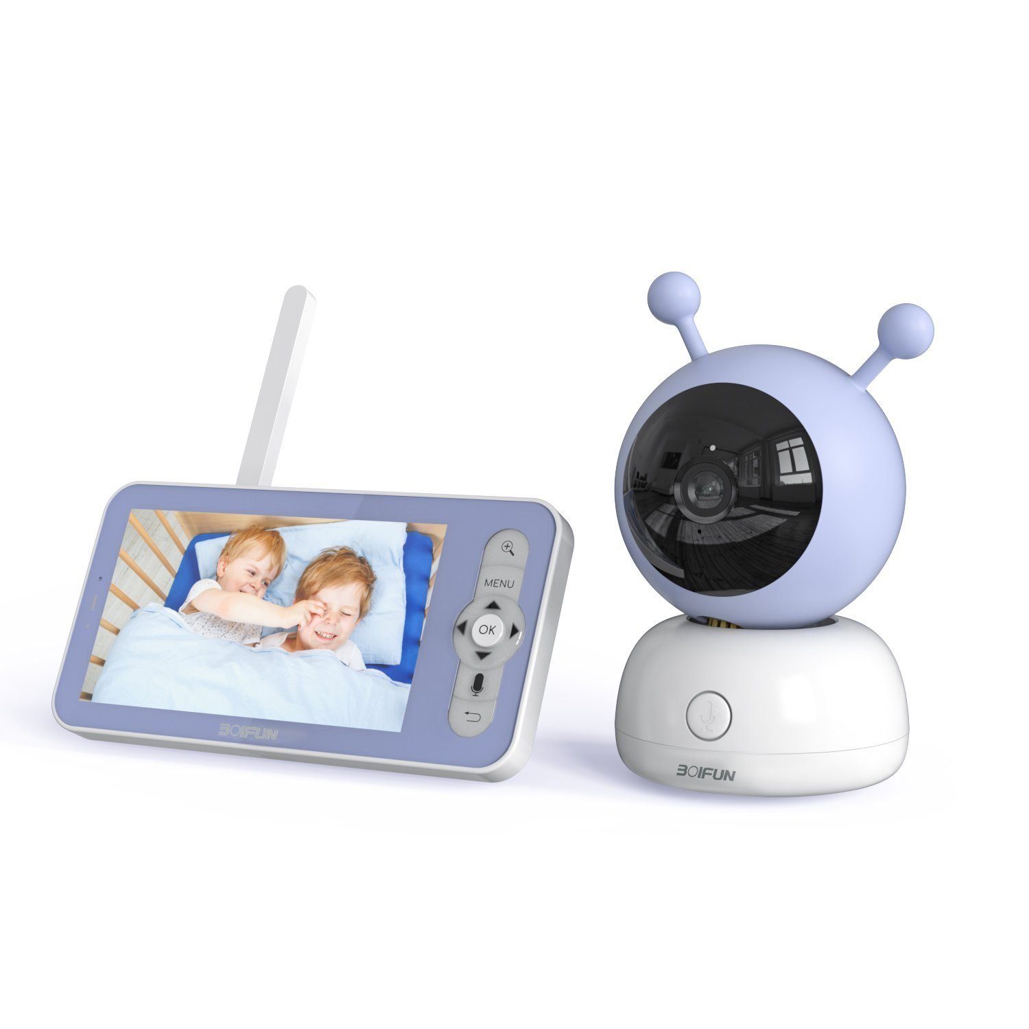 Boifun Video-Babyphone Babyphone mit Kamera App 1080P, PTZ 355°/90° Geräuschlose Rotation, 4×Zoom, 5