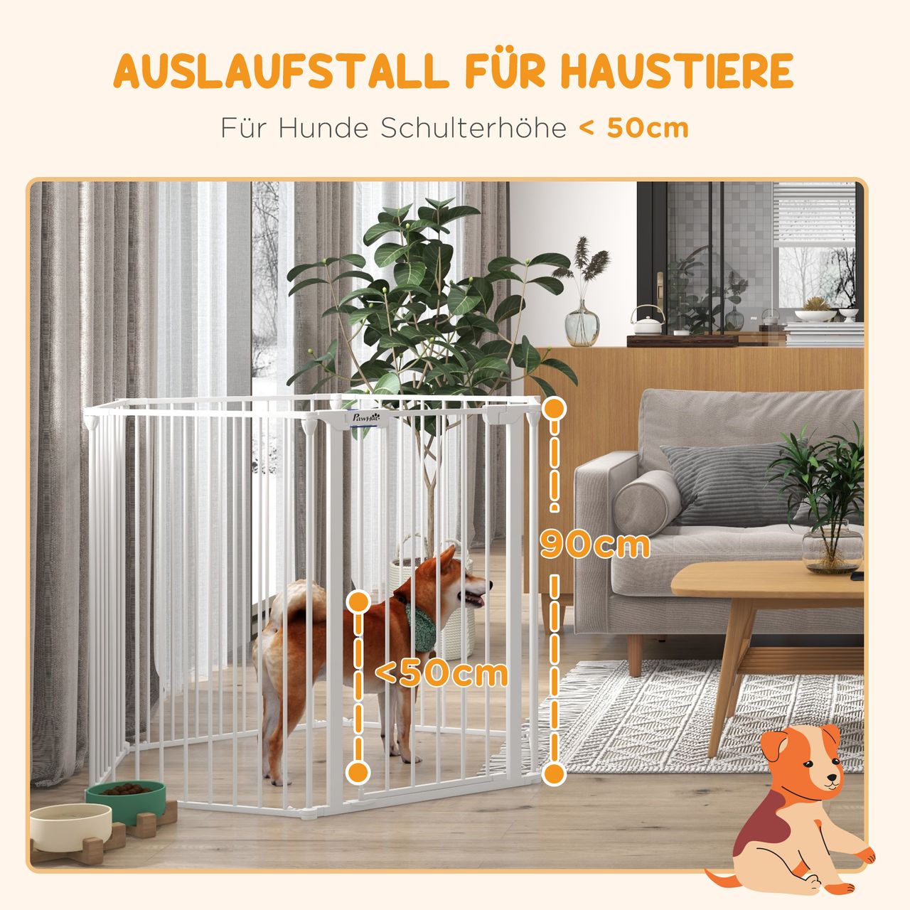 PawHut 2 in 1 Welpenlaufstall, Absperrgitter mit 6 Platten, 90 cm Freilaufgehege