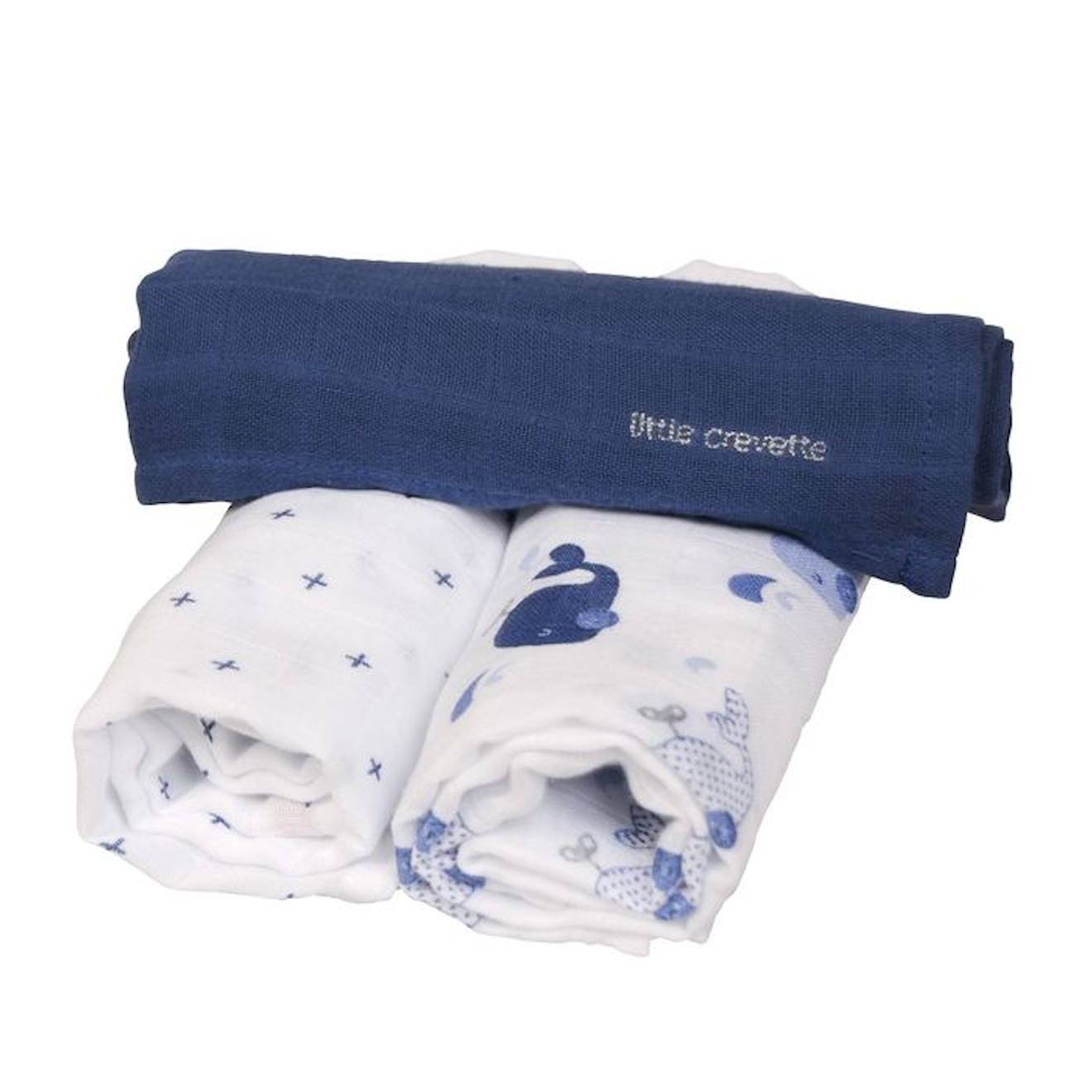 Lot de 3 langes en coton bio* Baleine bleu