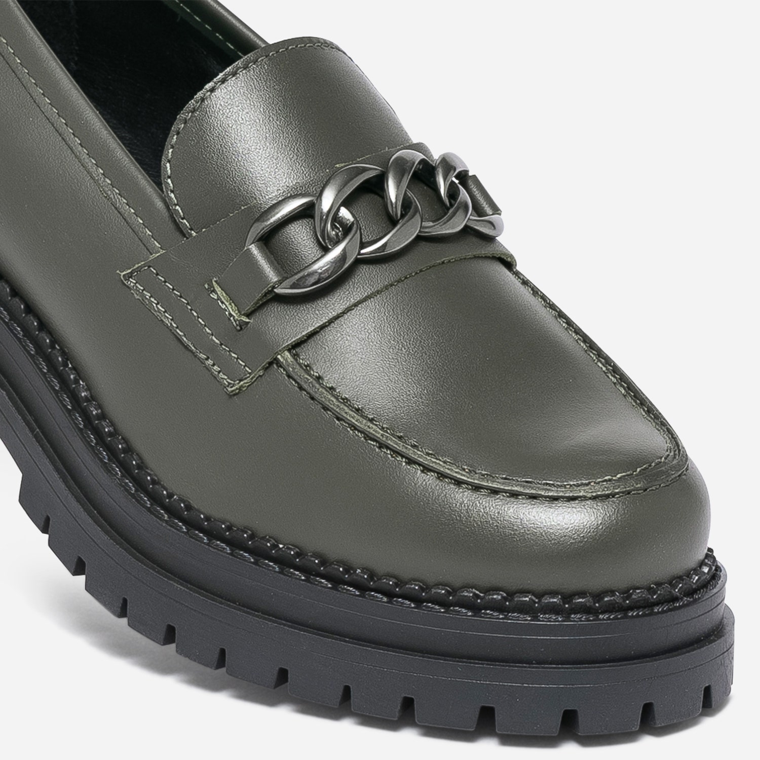 Mocassin TEXTO kaki en cuir à semelle épaisse