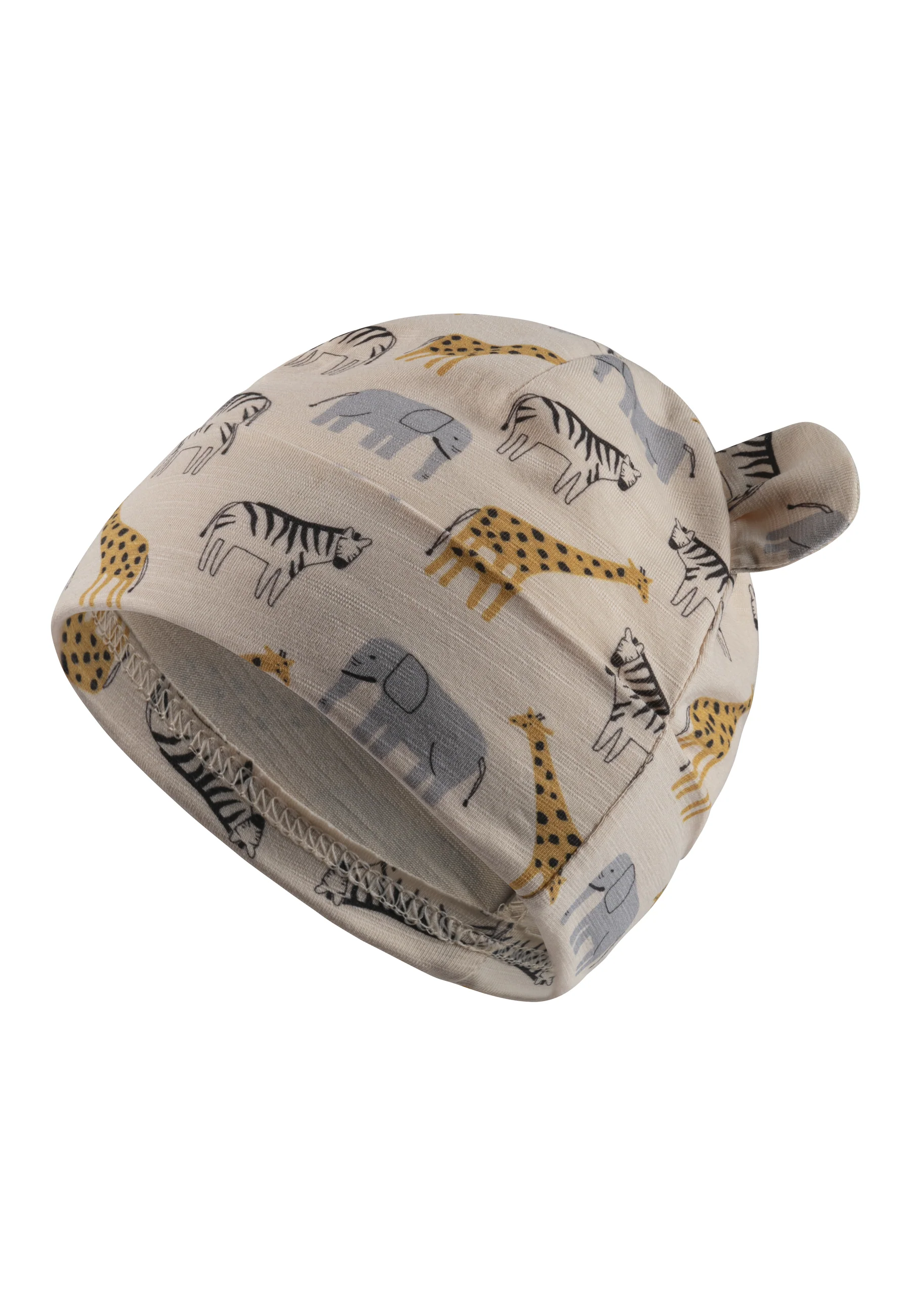 Beanie bedruckt mit Safari-Tieren in beige