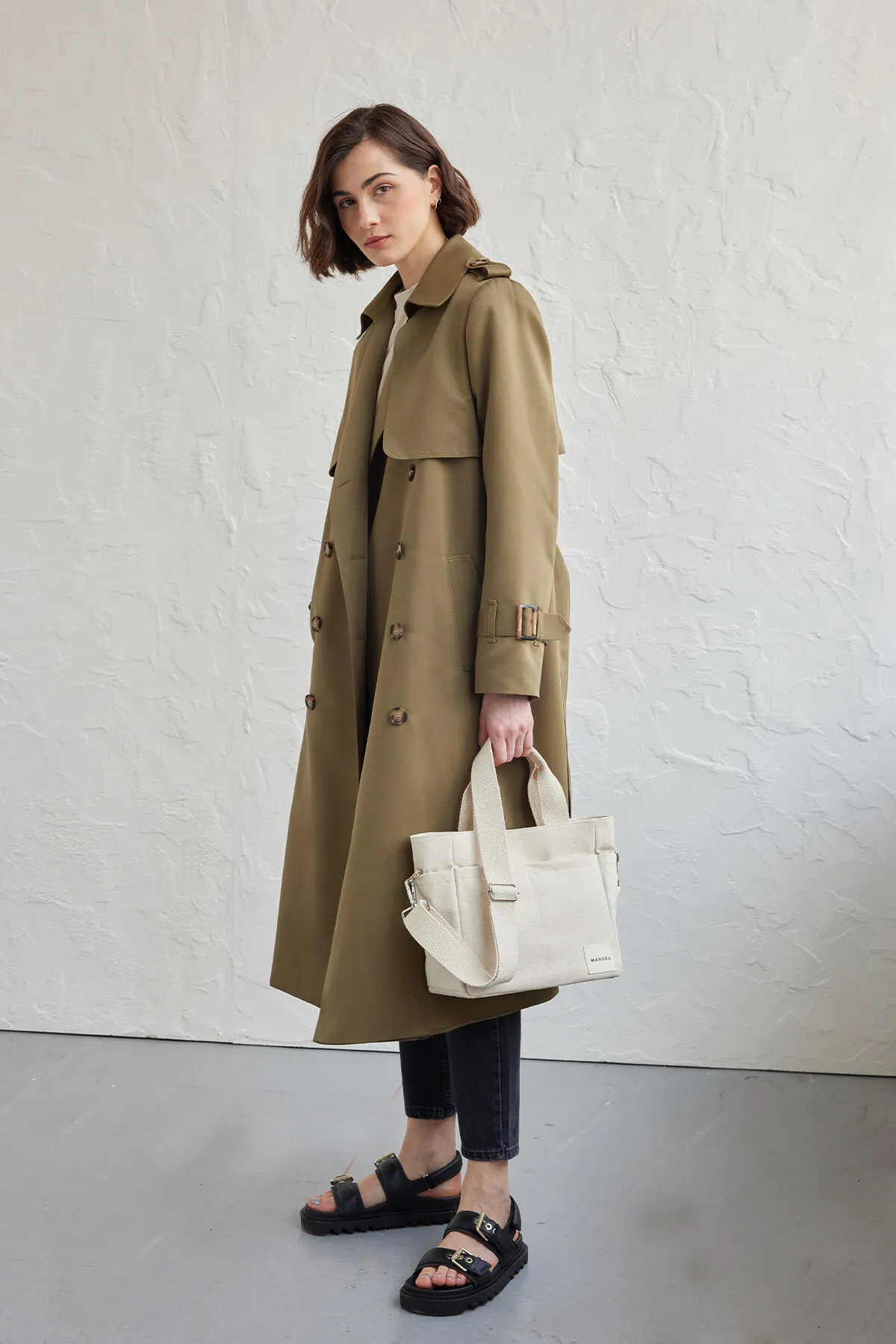 Manuka  Zweireihiger klassischer Trenchcoat in Khaki