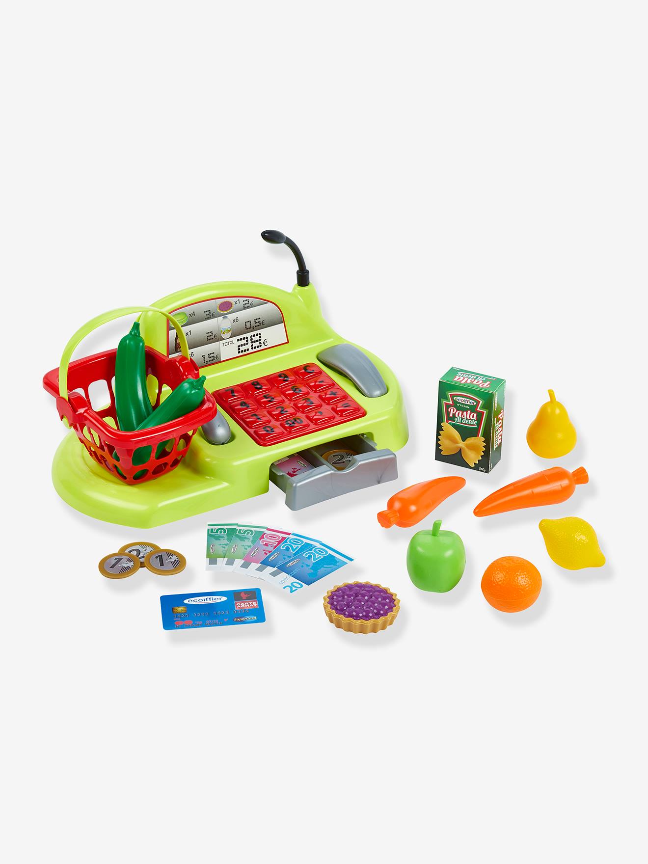 Ecoiffier Kinder Einkaufswagen & Kasse ECOIFFIER, 26 Teile - weiß