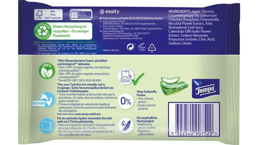 Tempo Feuchtes Toilettenpapier Sanft & Sensitiv Aloe Vera