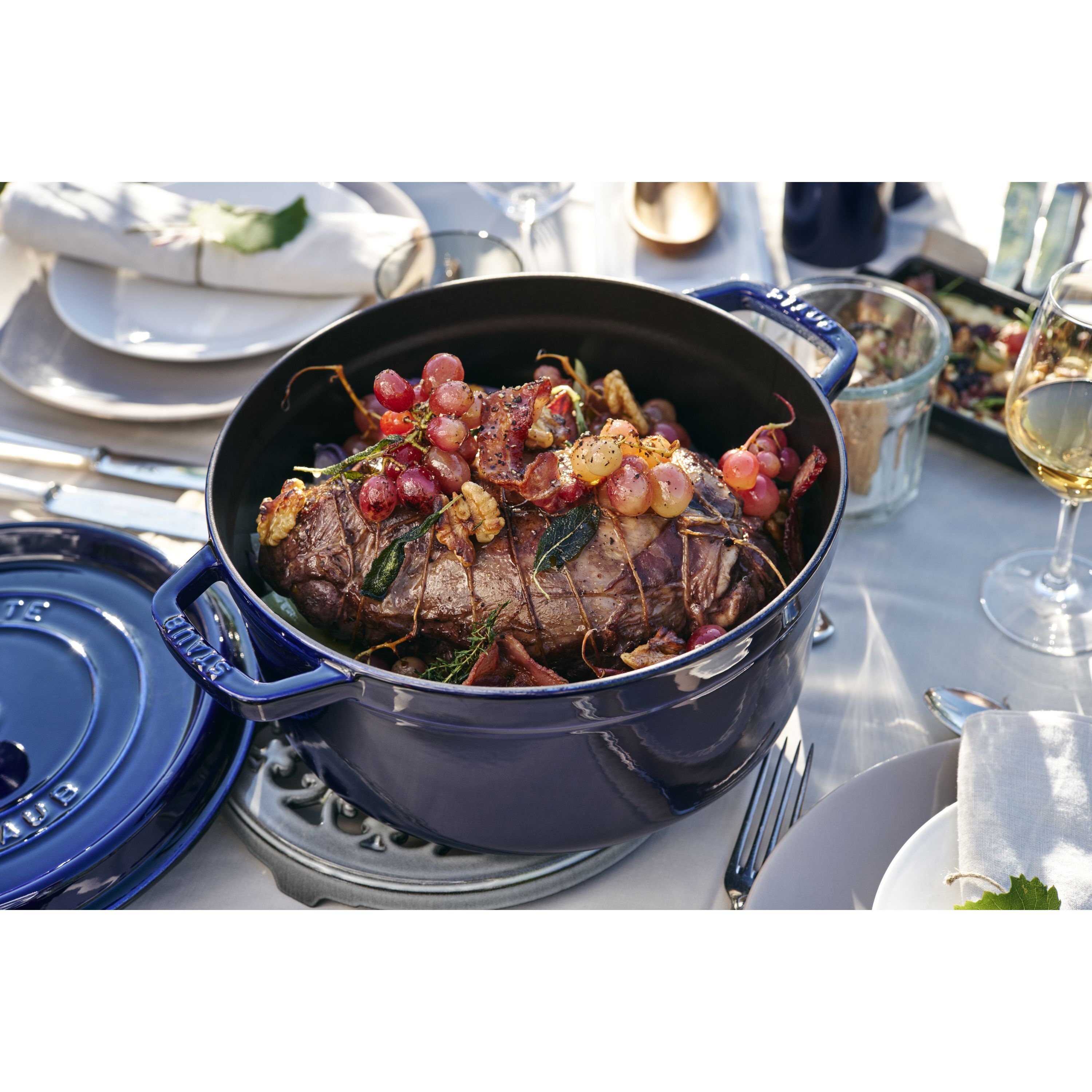 Cocotte 26 cm, rund, Dunkelblau, Gusseisen