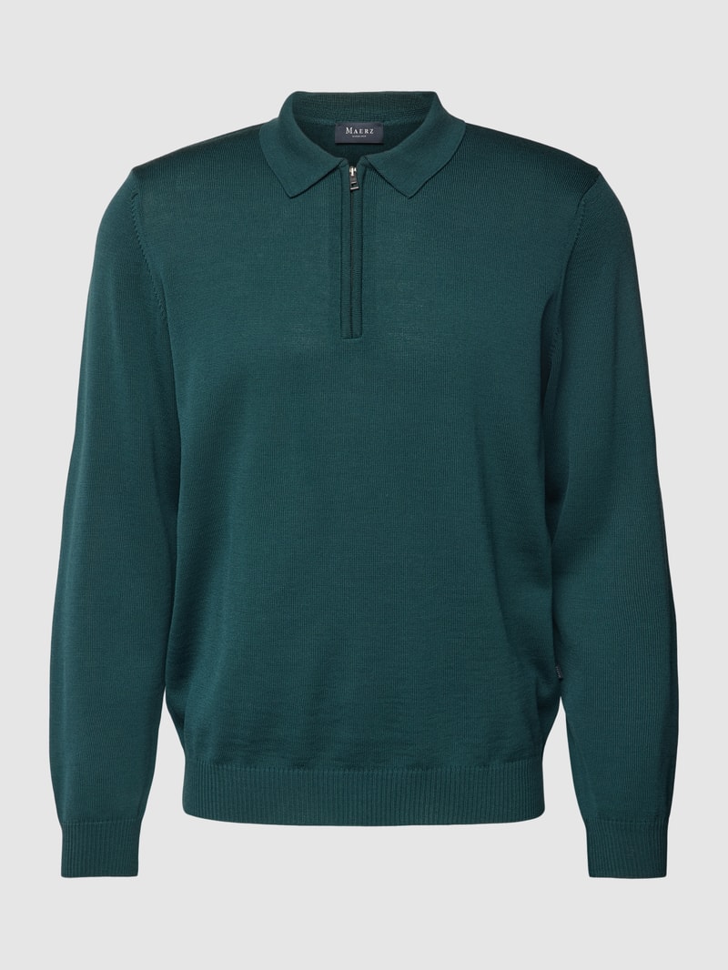 Strickpullover mit kurzem Reißverschluss Modell 'POLO ZIP' in bottle