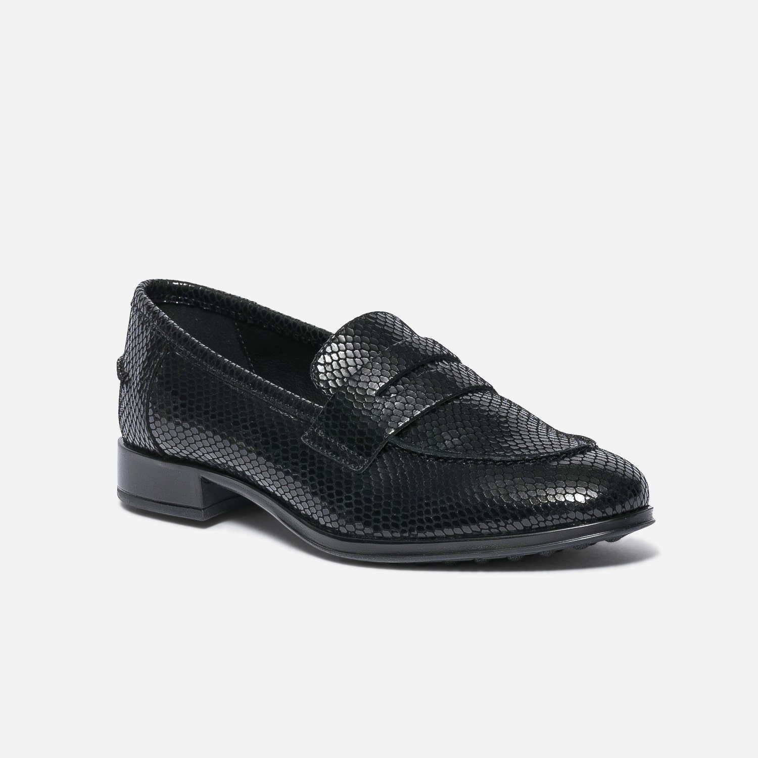 Mocassin noir éco-conçu en cuir effet python verni