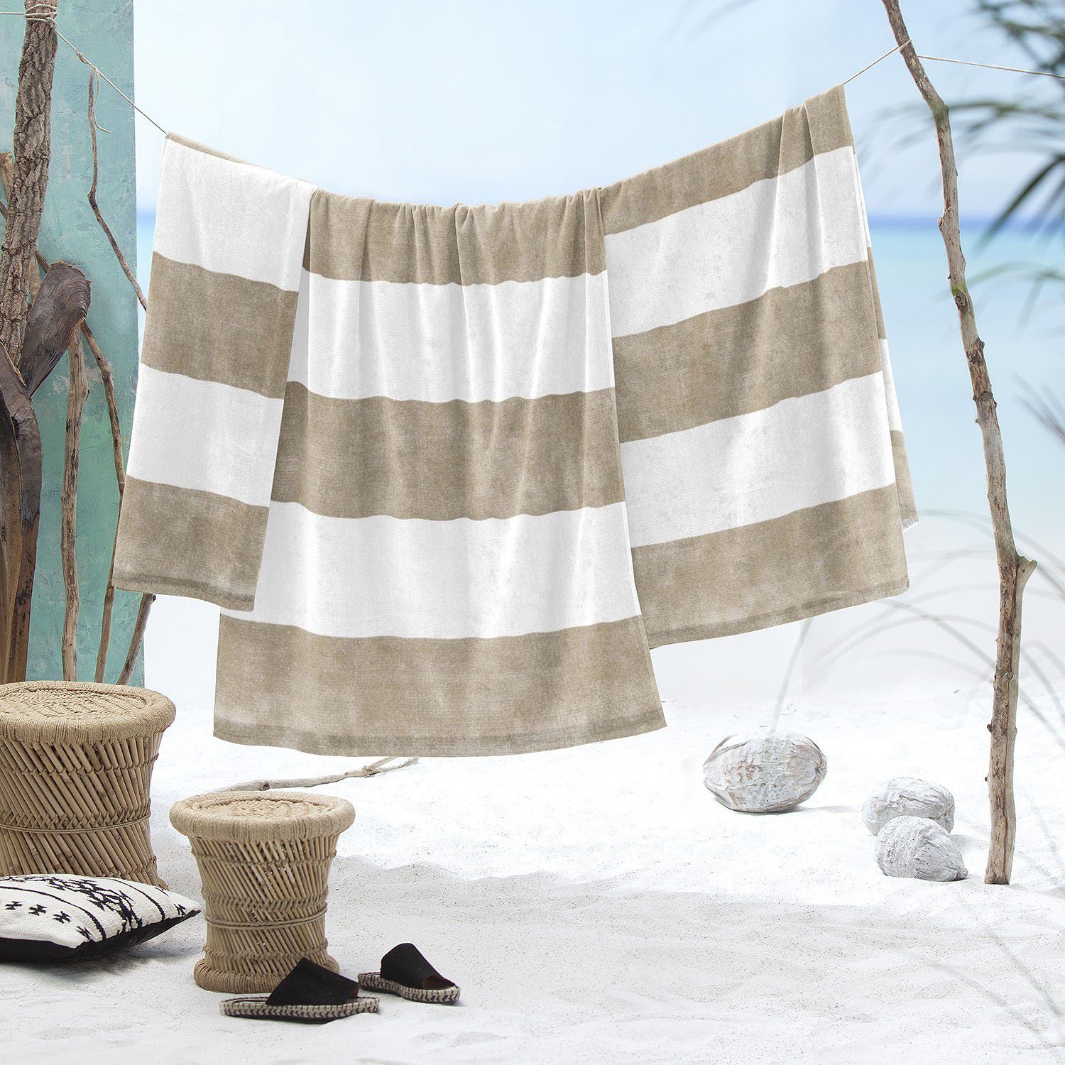 Cinderella Strandtuch Dune, Jacquard-Velours (1-St), wahlweise unifarben oder gestreift