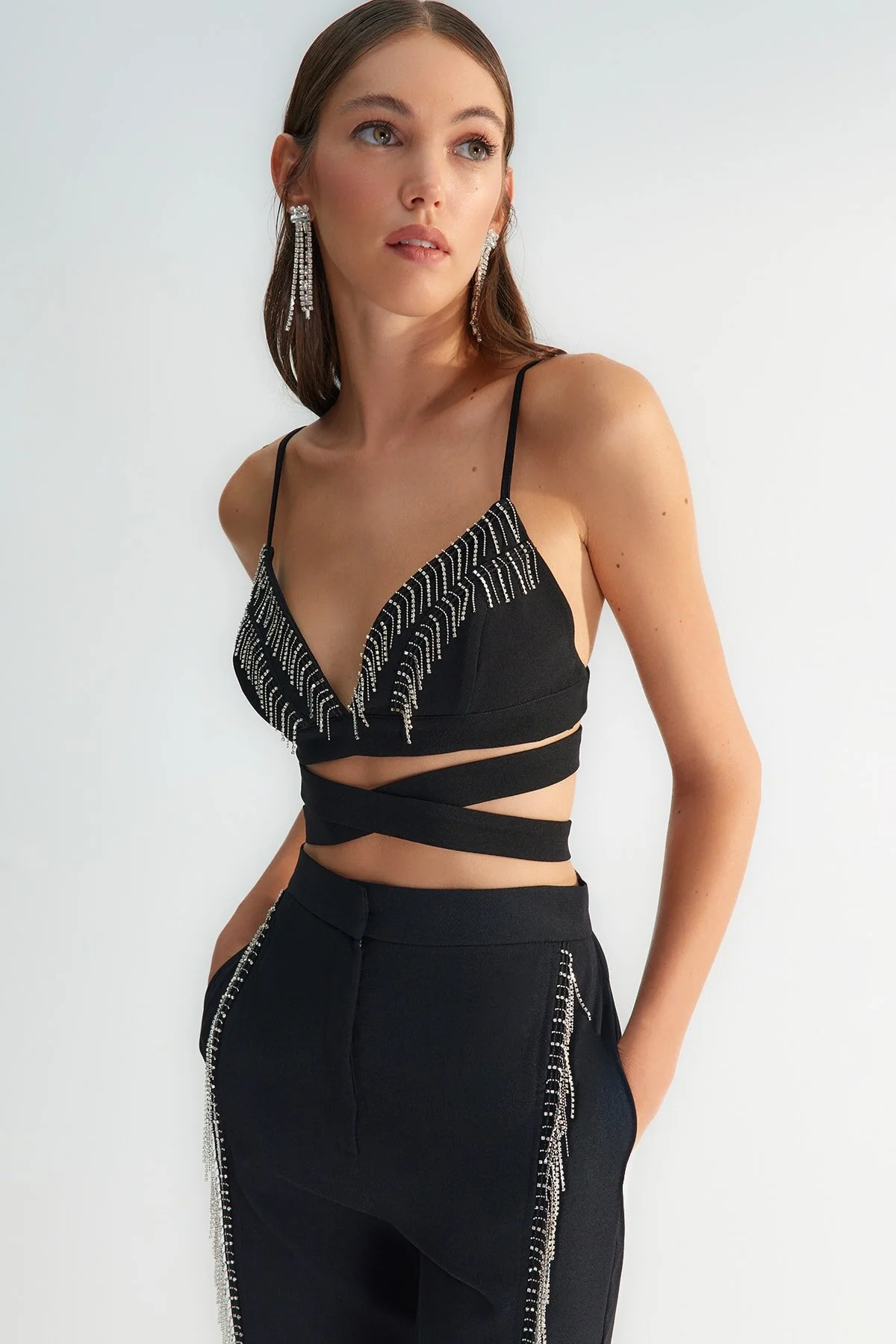 Trendyol Collection  X Zeynep Tosun Black Stone Accessoire Bustier TCLSS23BS00015