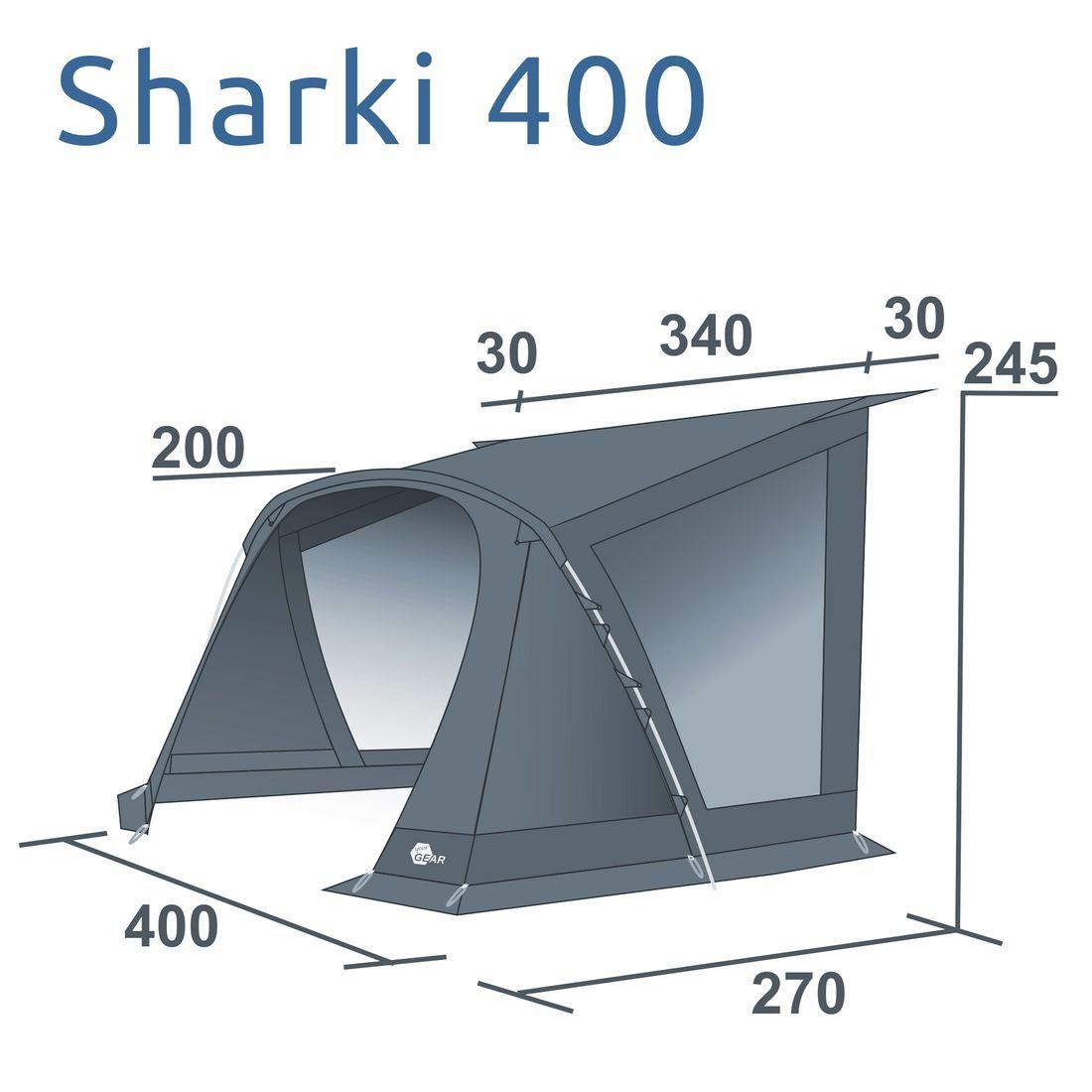 yourGEAR Vorzelt your GEAR Sharki 400 - Wohnwagen Sonnendach Vorzelt Alugestänge, Personen: 0