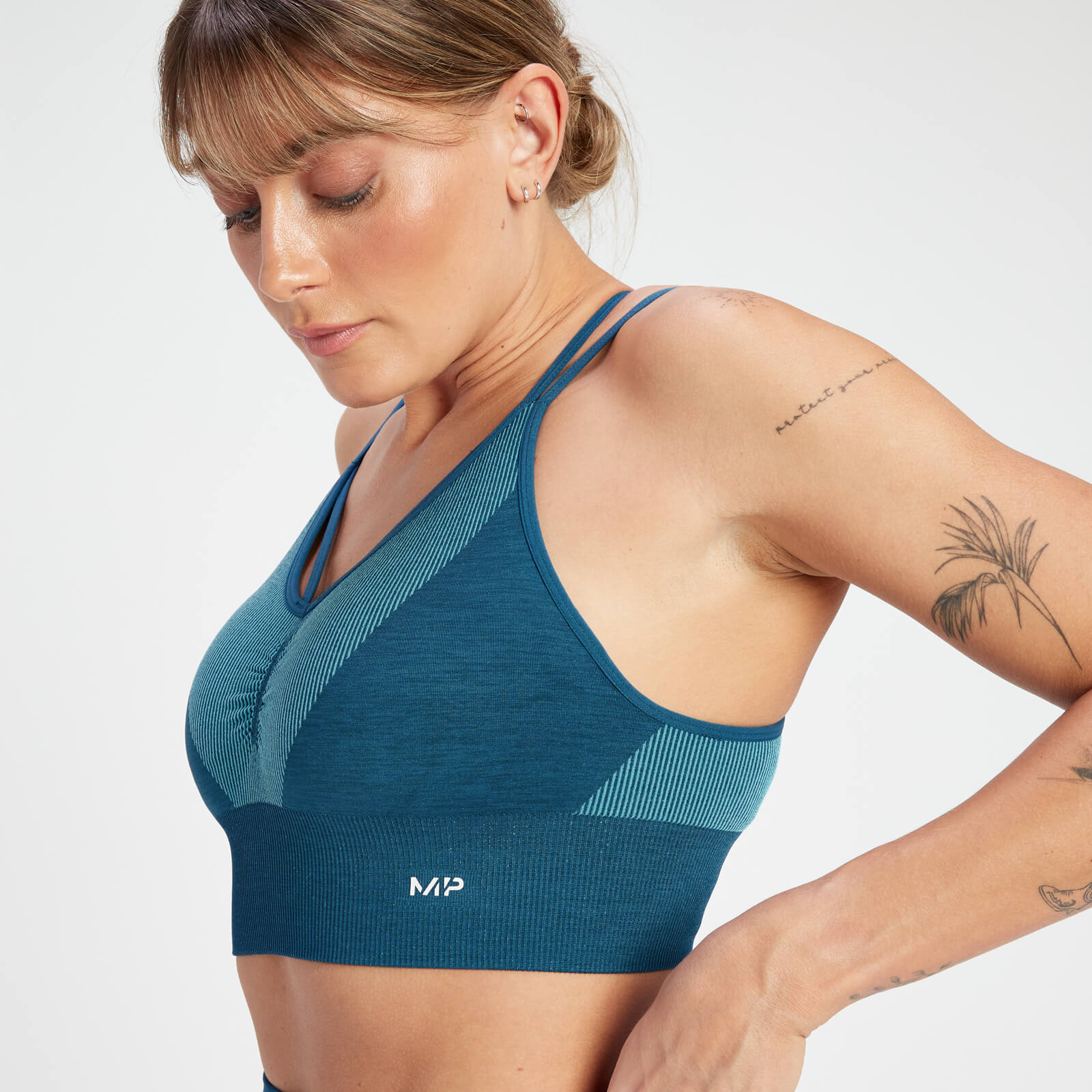 Brassière de sport sans coutures avec effet froncé MP Impact pour femmes – Bleu sarcelle