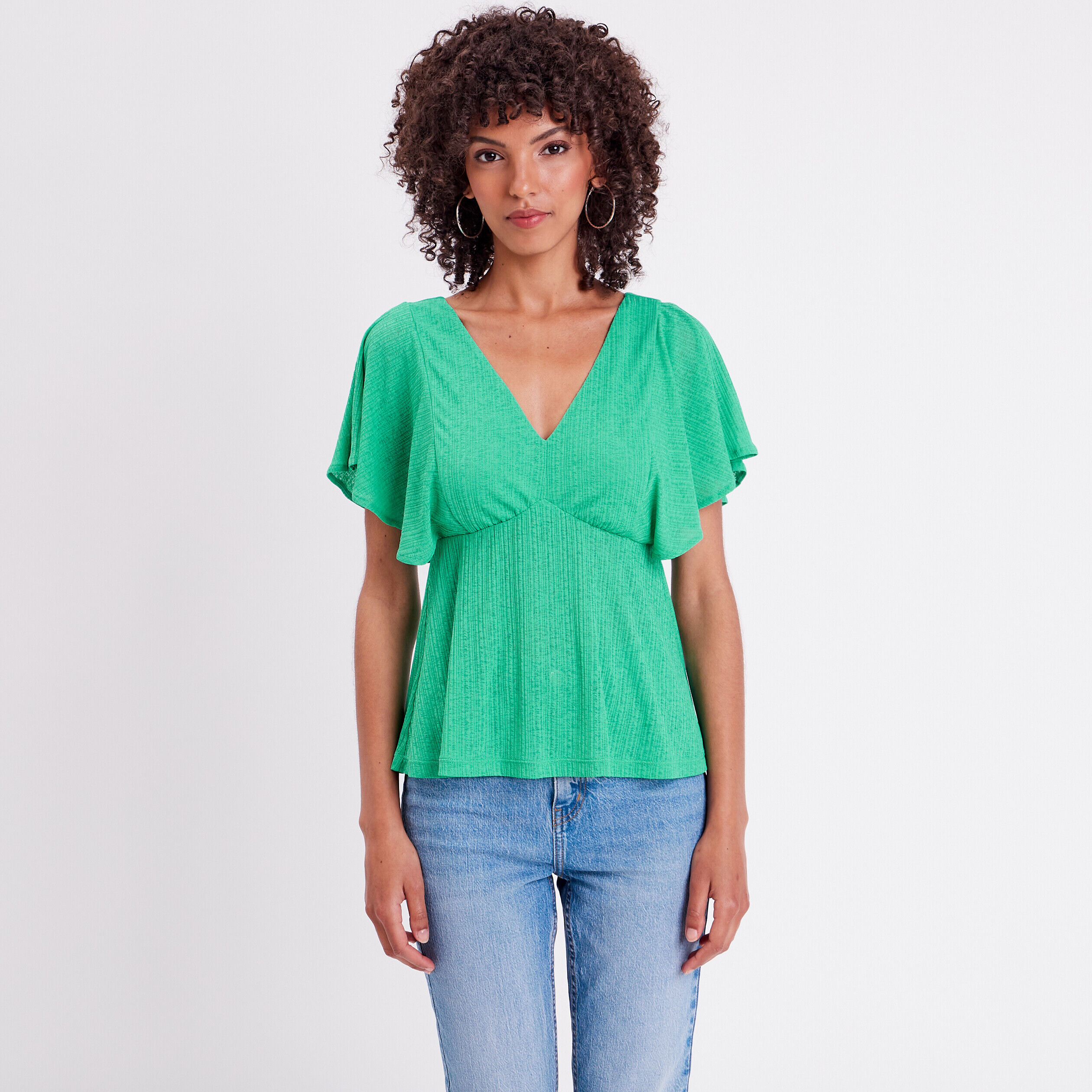 Blouse dos en V avec cordon vert menthe femme | Cache Cache