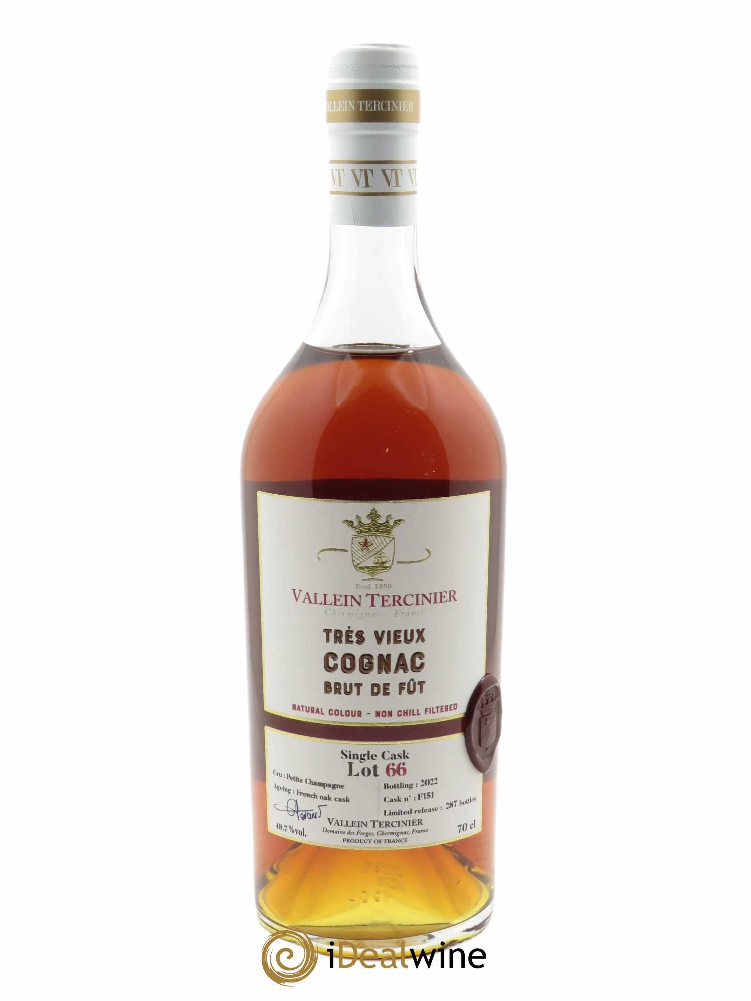 Cognac Vallein Tercinier Lot 66 Petite Champagne (70cl)  - Lot de 1 Bouteille