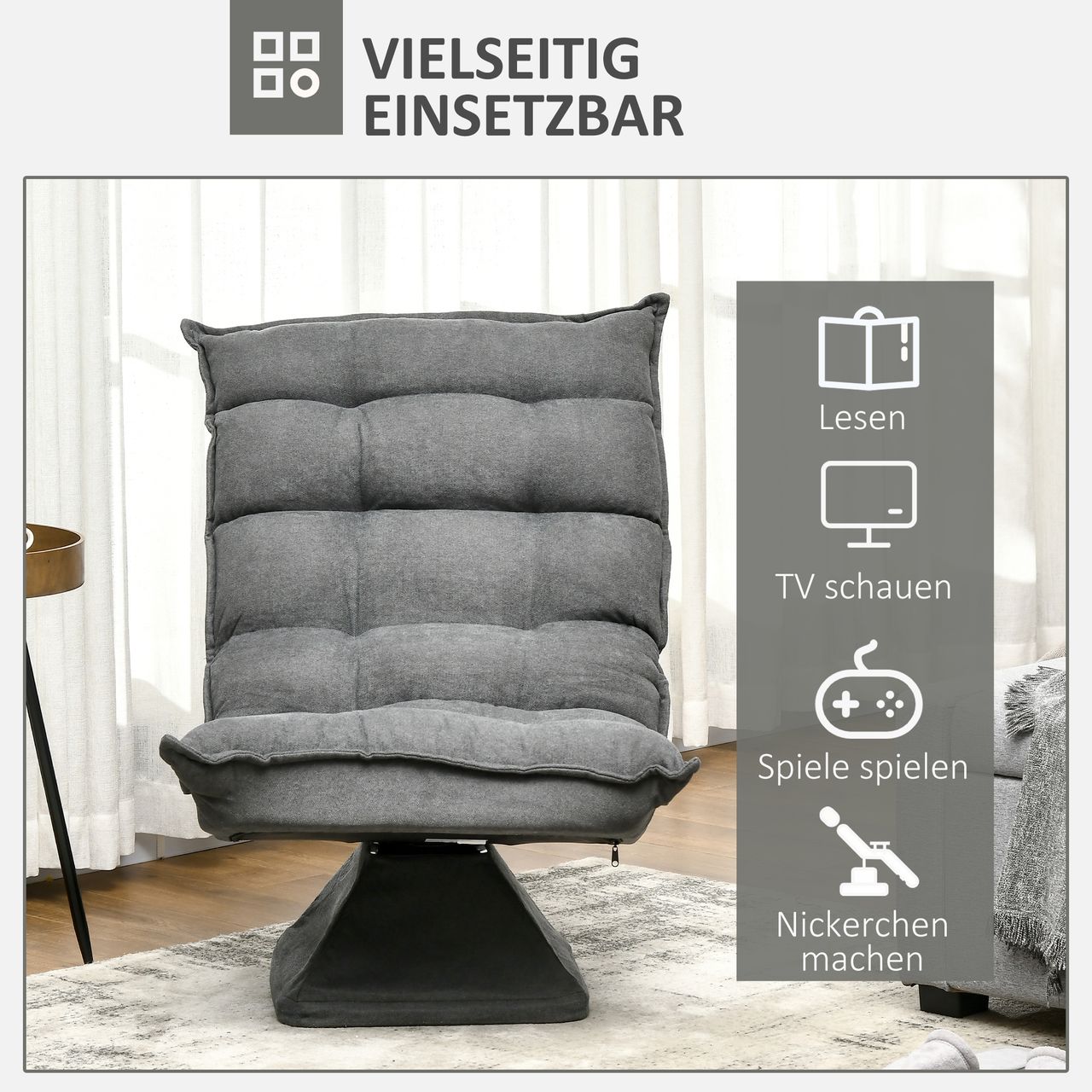 HOMCOM Bodenstuhl Bodensofa mit Verstellbarer Rückenlehne für Wohnzimmer, Büro