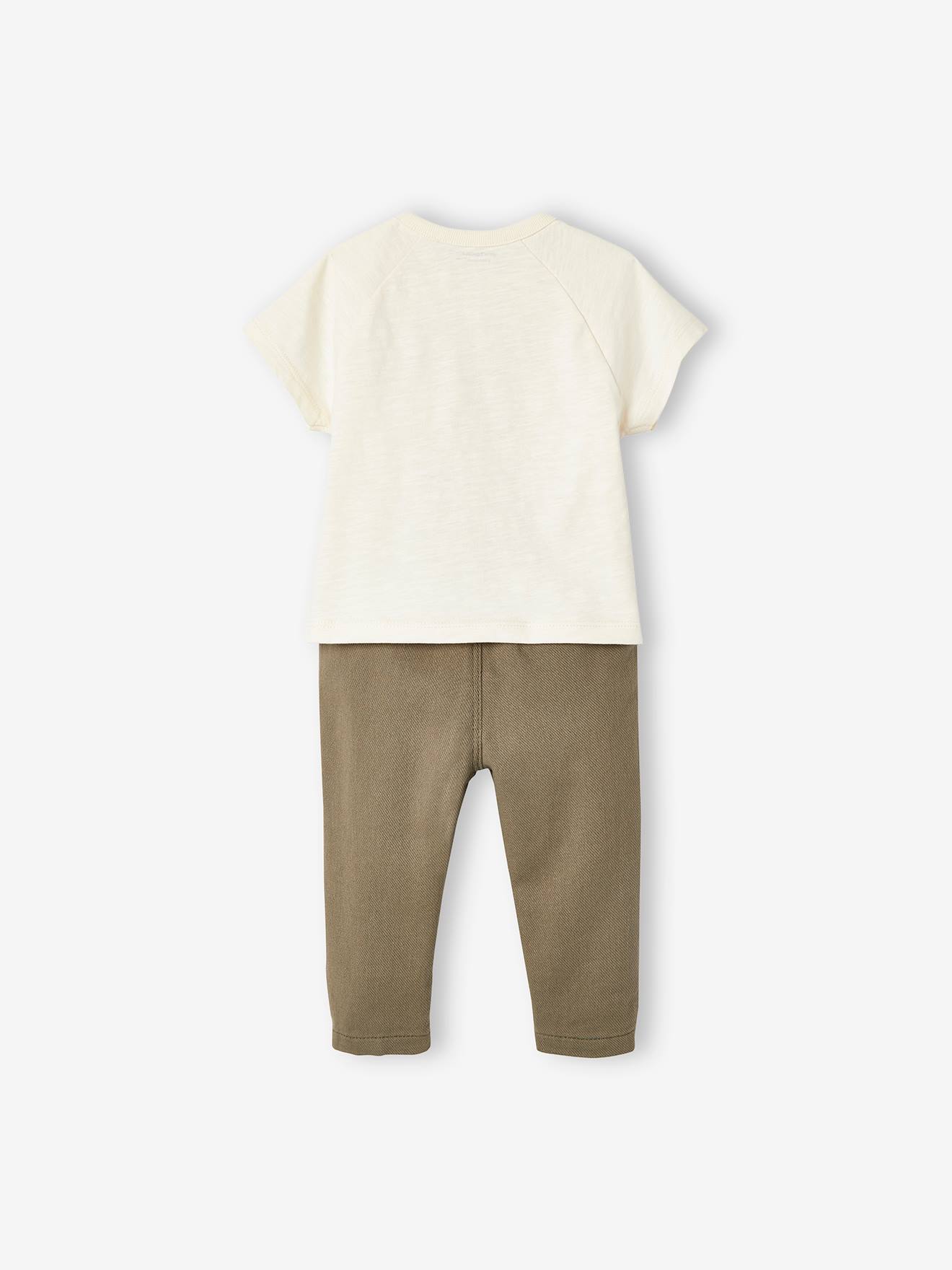 Ensemble tee-shirt manches courtes + pantalon bébé écru