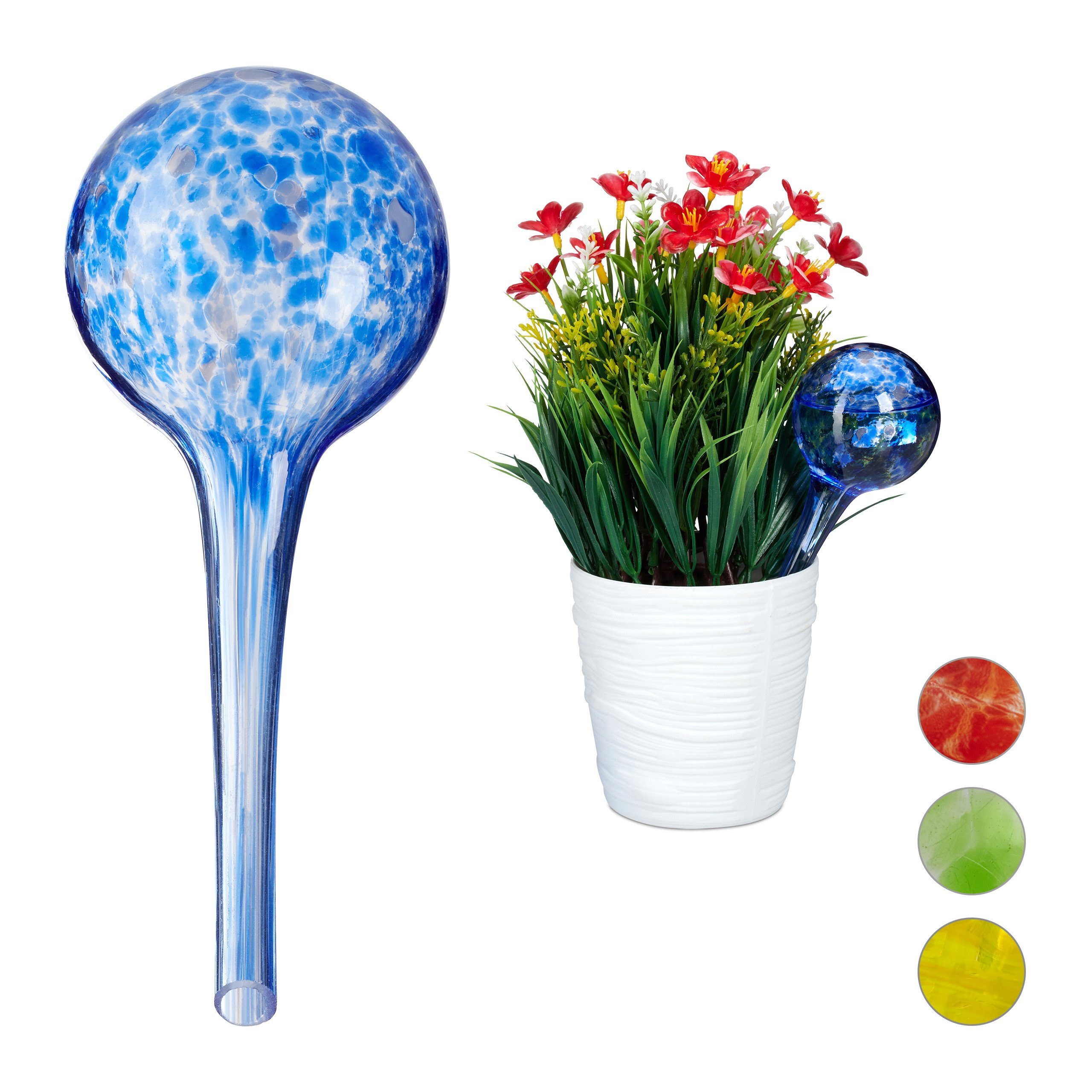 relaxdays Bewässerungssystem 2 x Bewässerungskugel Glas blau
