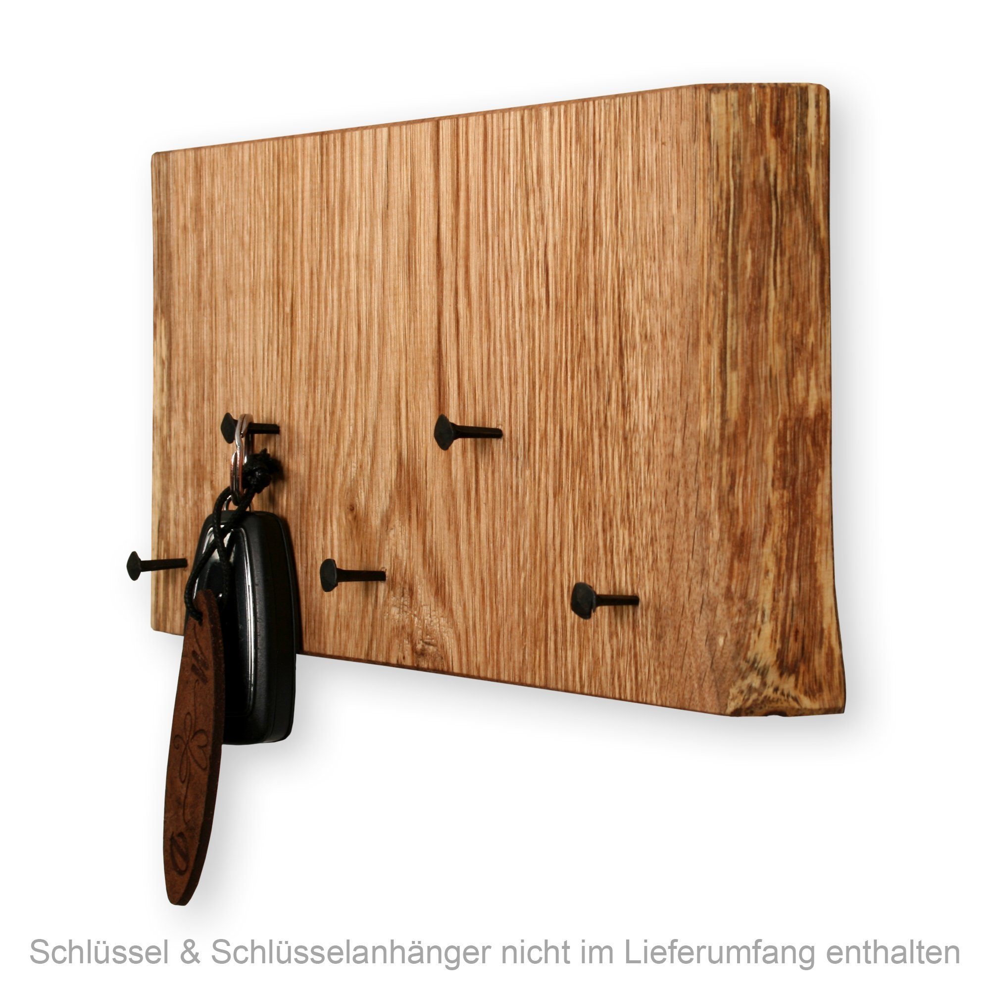 Kreative Feder Schlüsselbrett Schlüsselbrett Eiche aus geräuchertem Eichenholz, mit 5 Schlüssel-Haken – Schlüsselboard aus hochwertigem Echtholz mit stylischen Eisennägeln